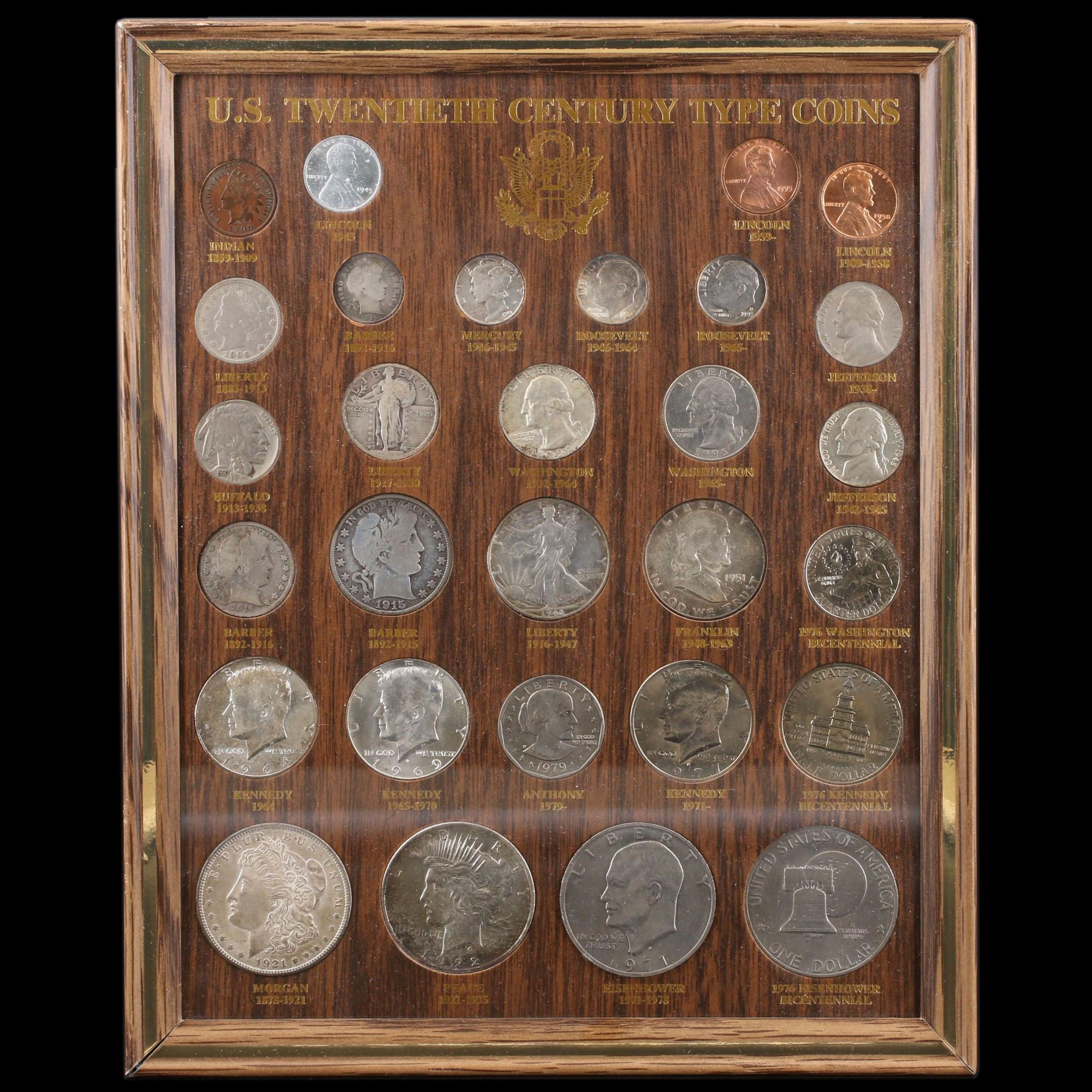 Framed Set of U.S. 20th Century Type Coins