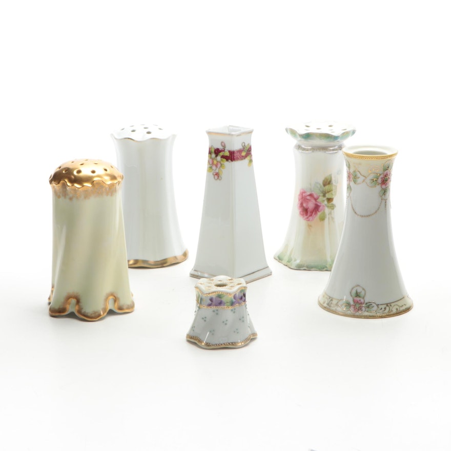 Continental Hand-Painted and Transfer Porcelain Hat Pin Holders
