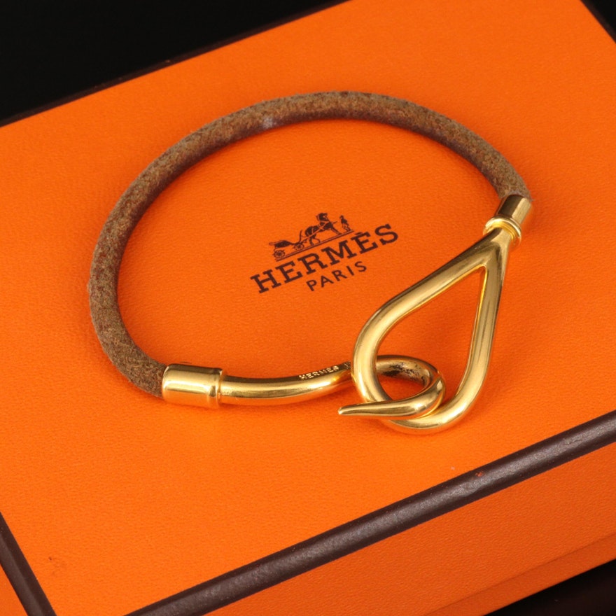 Hermès Jumbo Hook and Leather Bracelet with Box