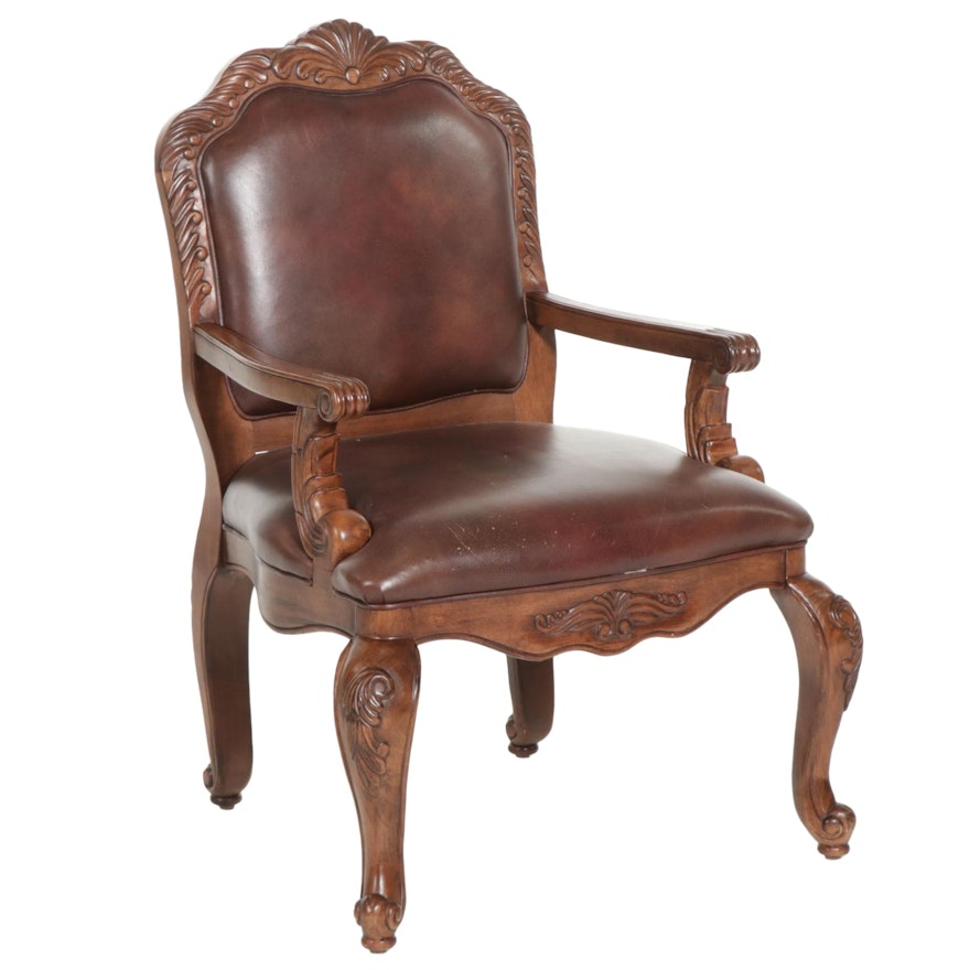 La-Z-Boy French Provincial Style Wood and Faux Leather Upholstered Armchair