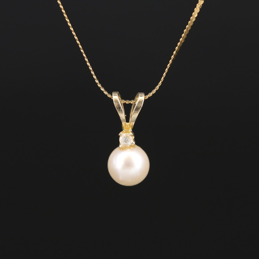 14K Pearl and Diamond Pendant Necklace