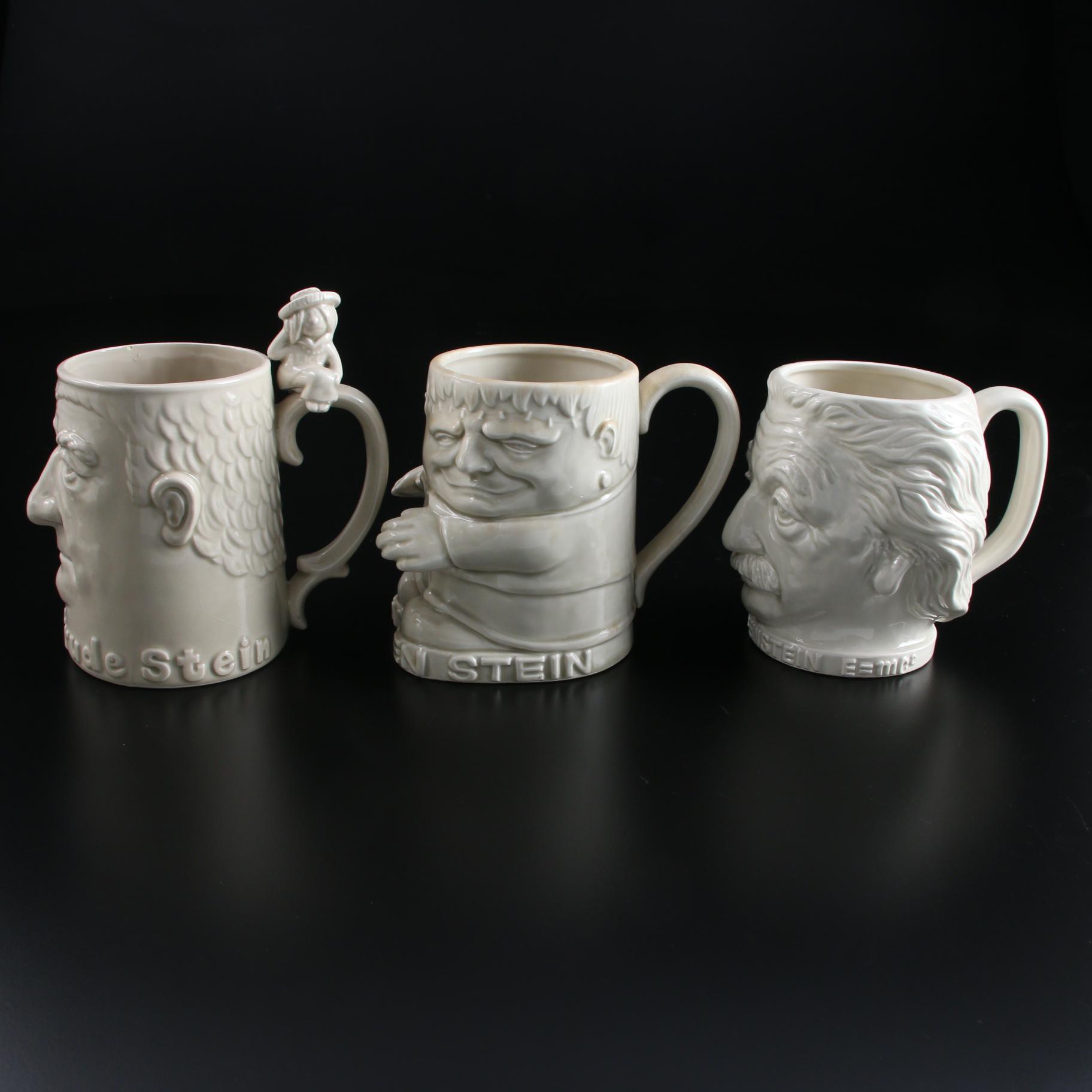 Fitz and Floyd "The Gertrude" Stein, "The Einstein" and "The Franken Stein" Mugs