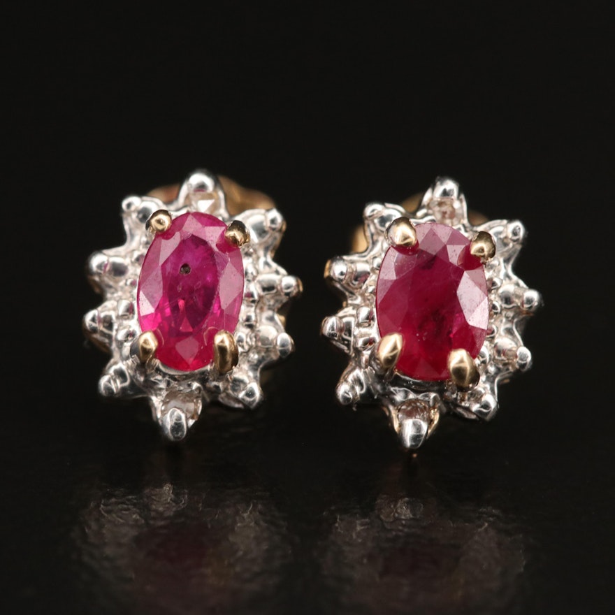 10K Ruby and Diamond Stud Earrings