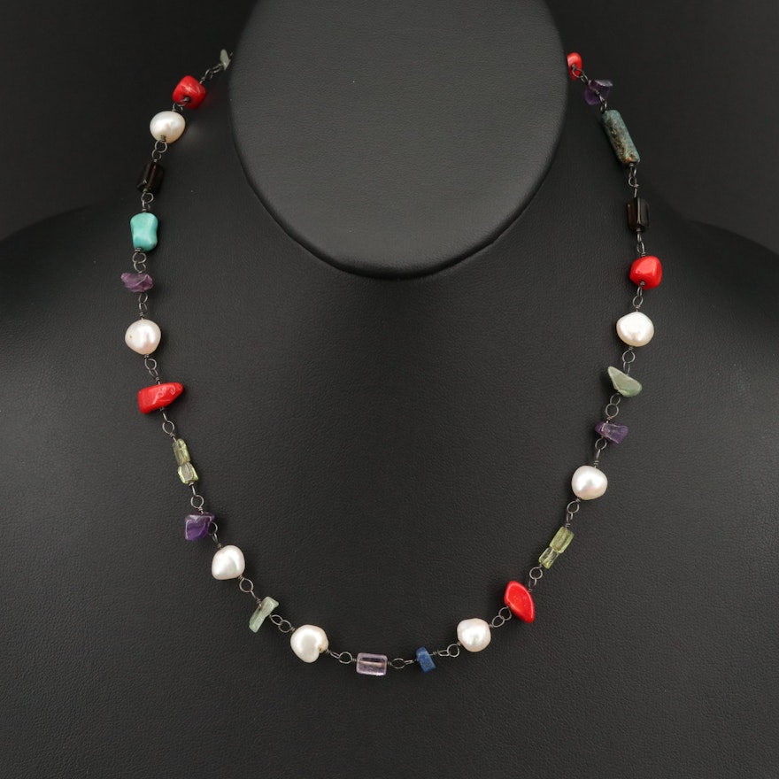 Sterling Mixed Gemstone Necklace