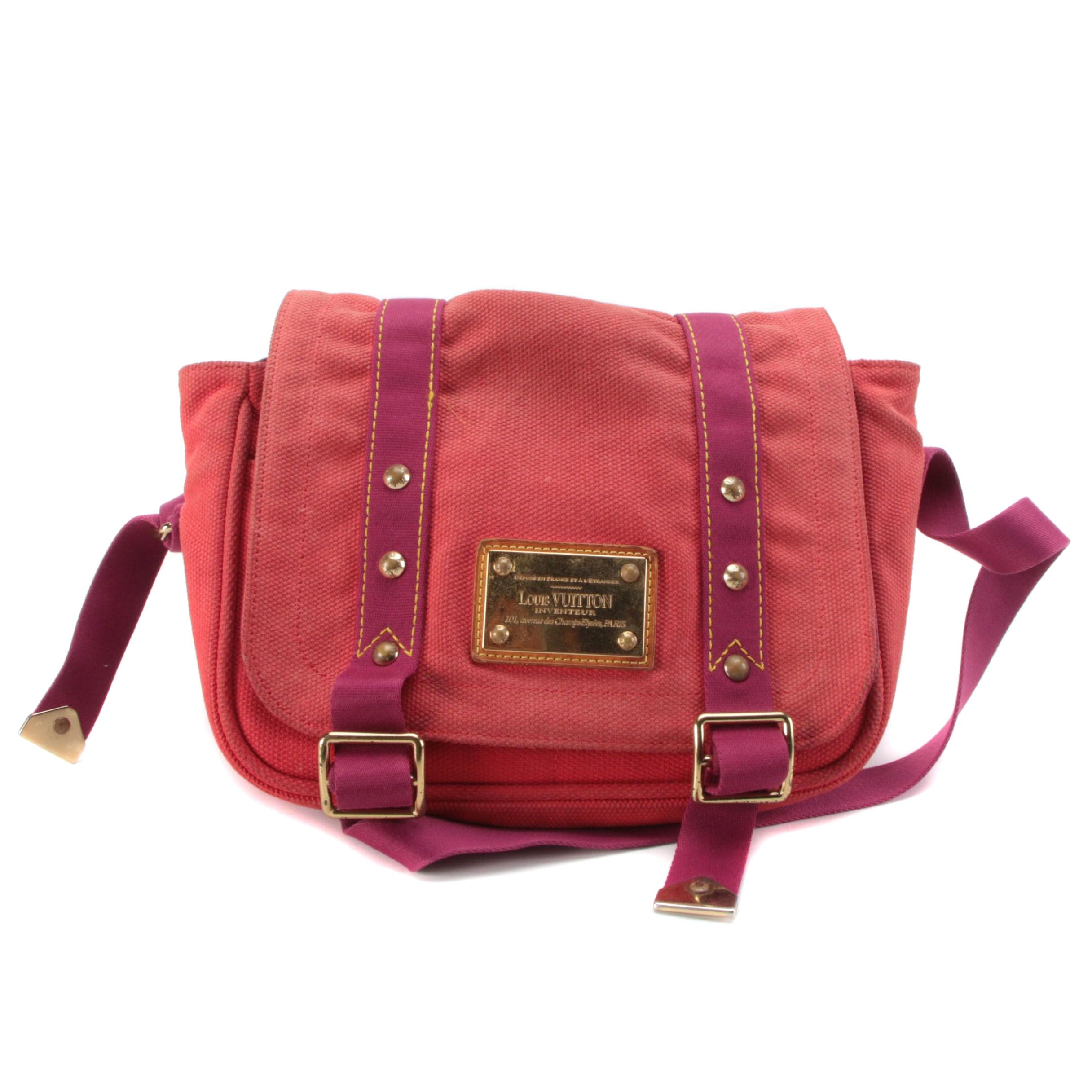 Louis Vuitton Besace Antigua PM Messenger Bag in Red Canvas with Magenta Straps