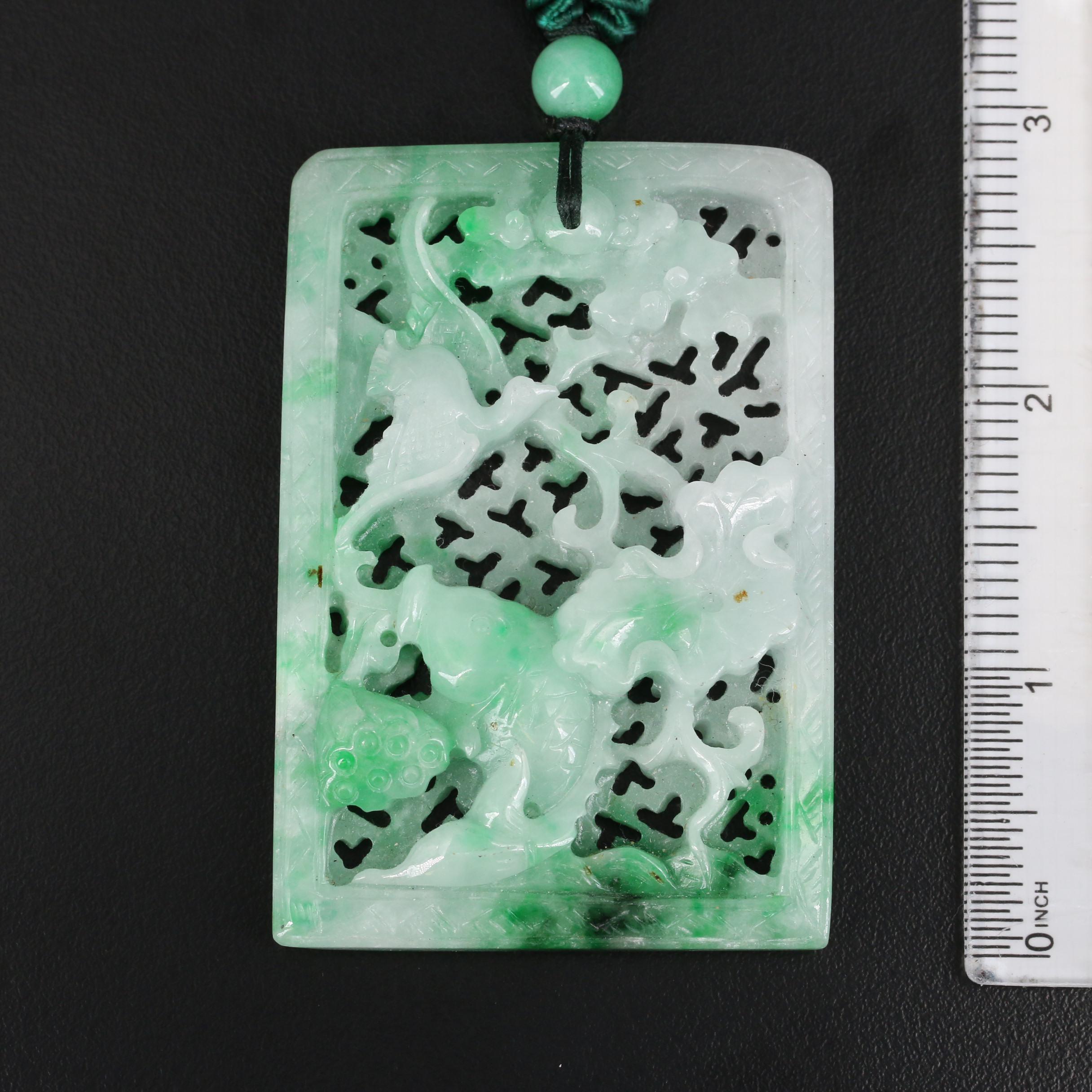Carved Jadeite Floral Pendant Necklace with Quartzite Bead Accents