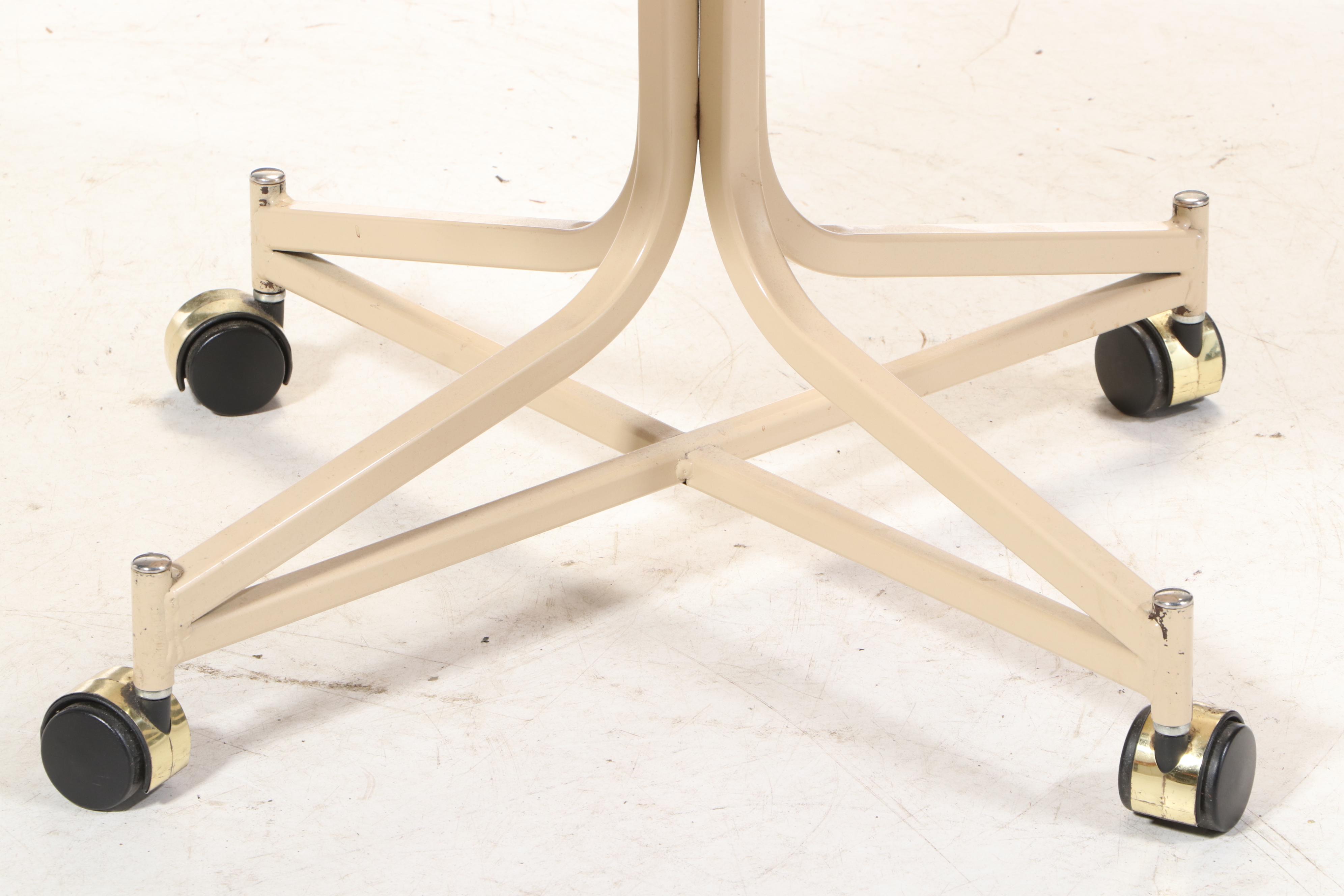 Three Stoneville Furniture Metal Dining Chairs on Casters with Laminate Table