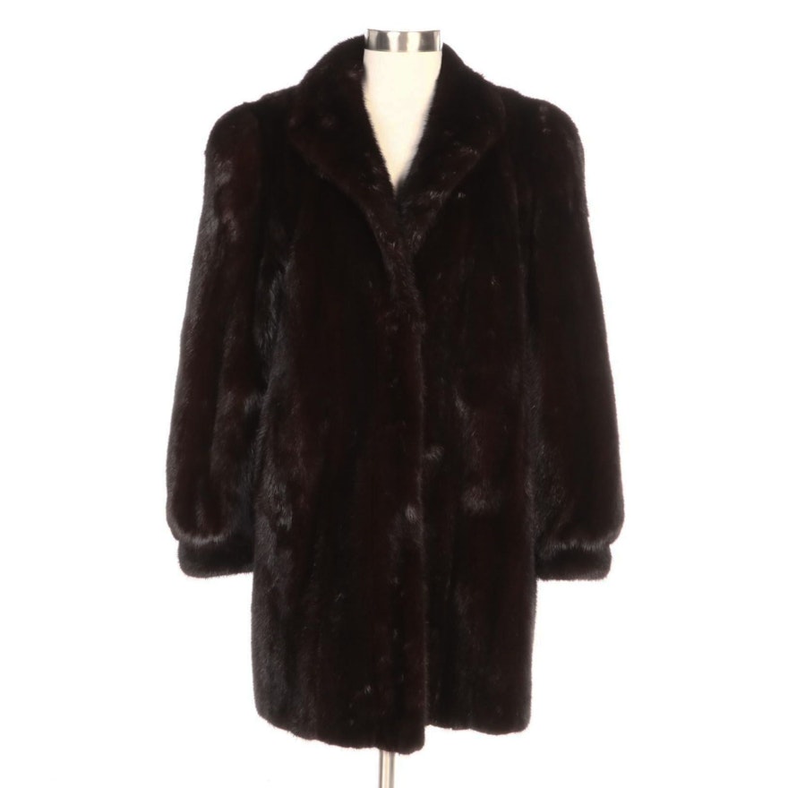 Dark Mahogany Mink Fur Stroller Coat with Banded Cuffs by Barnes Furs