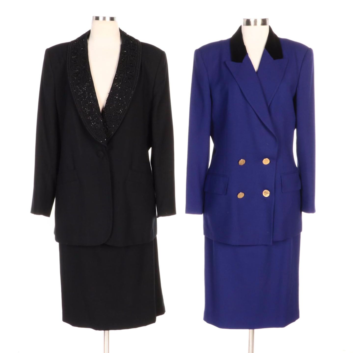 Emily Black Embellished Skirt Suit and Double-Breasted Wool Skirt Suit