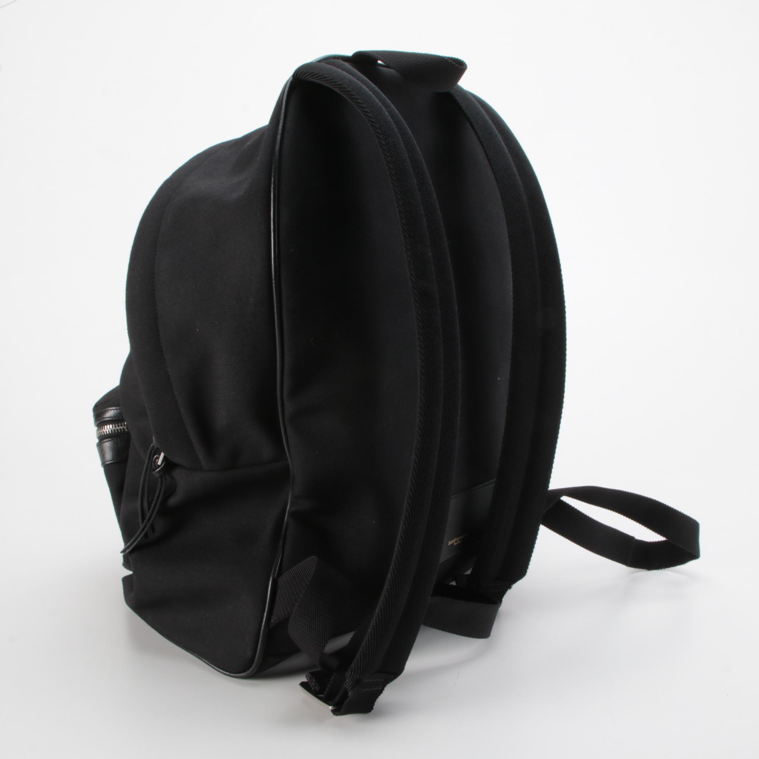 Yves Saint Laurent City Backpack in Black Canvas with Leather Trim