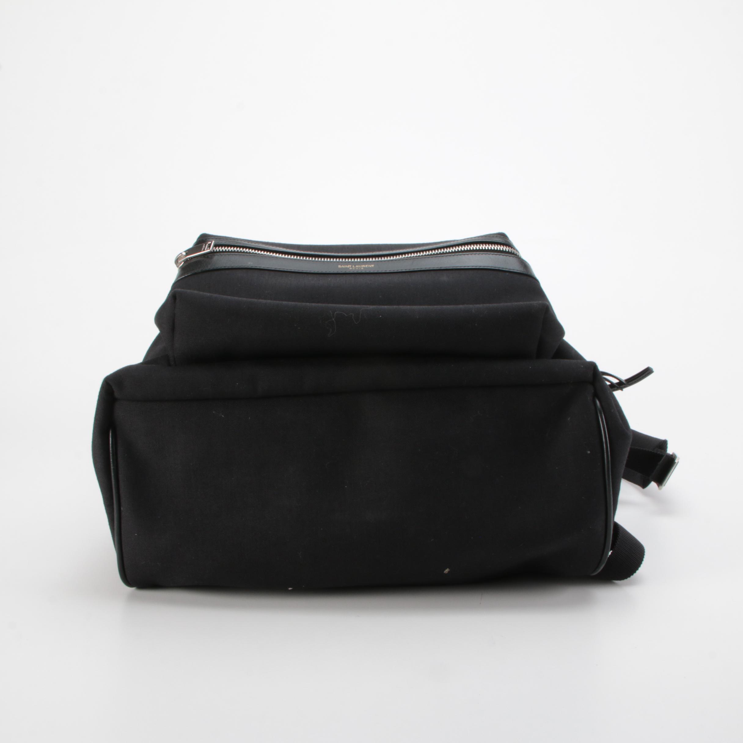 Yves Saint Laurent City Backpack in Black Canvas with Leather Trim