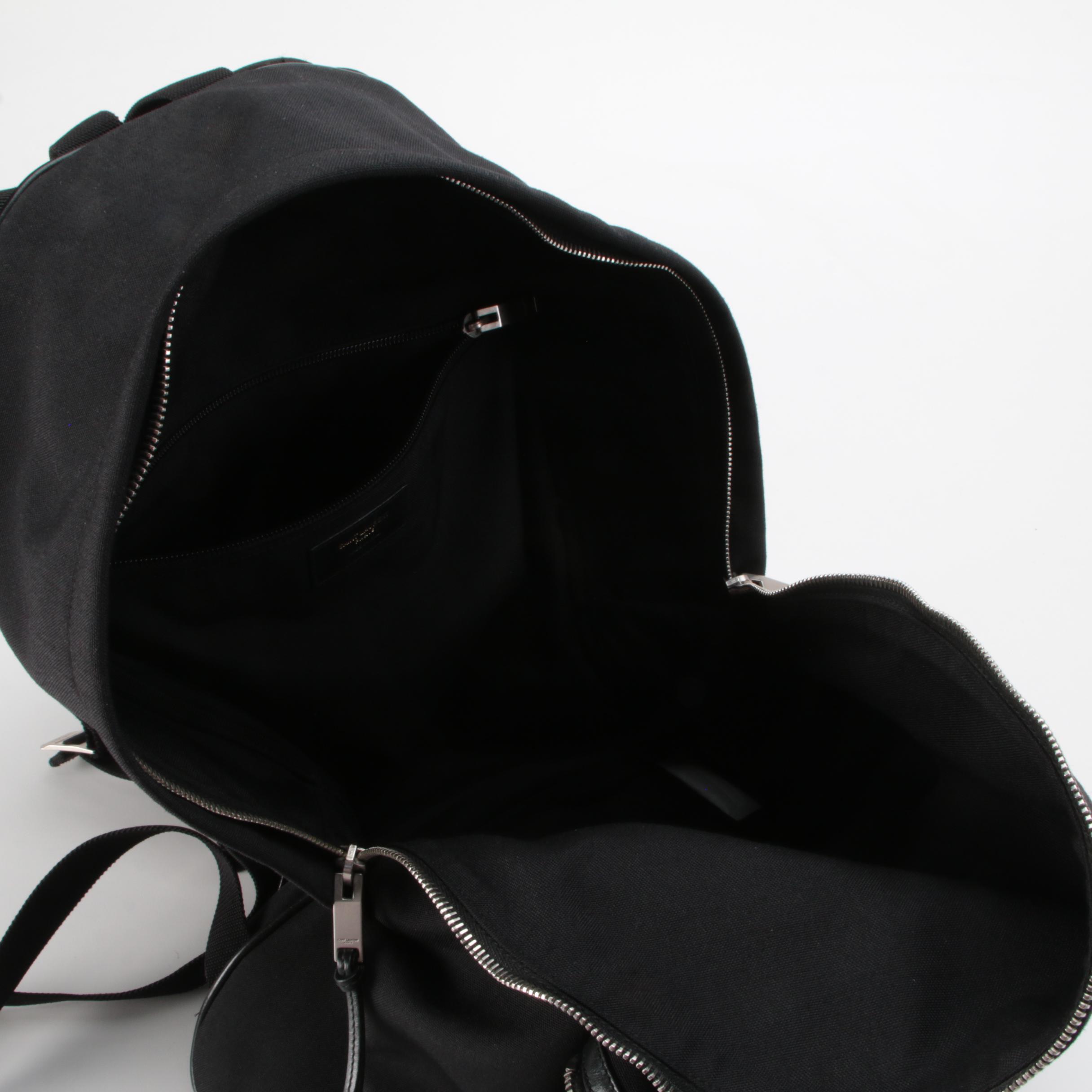 Yves Saint Laurent City Backpack in Black Canvas with Leather Trim