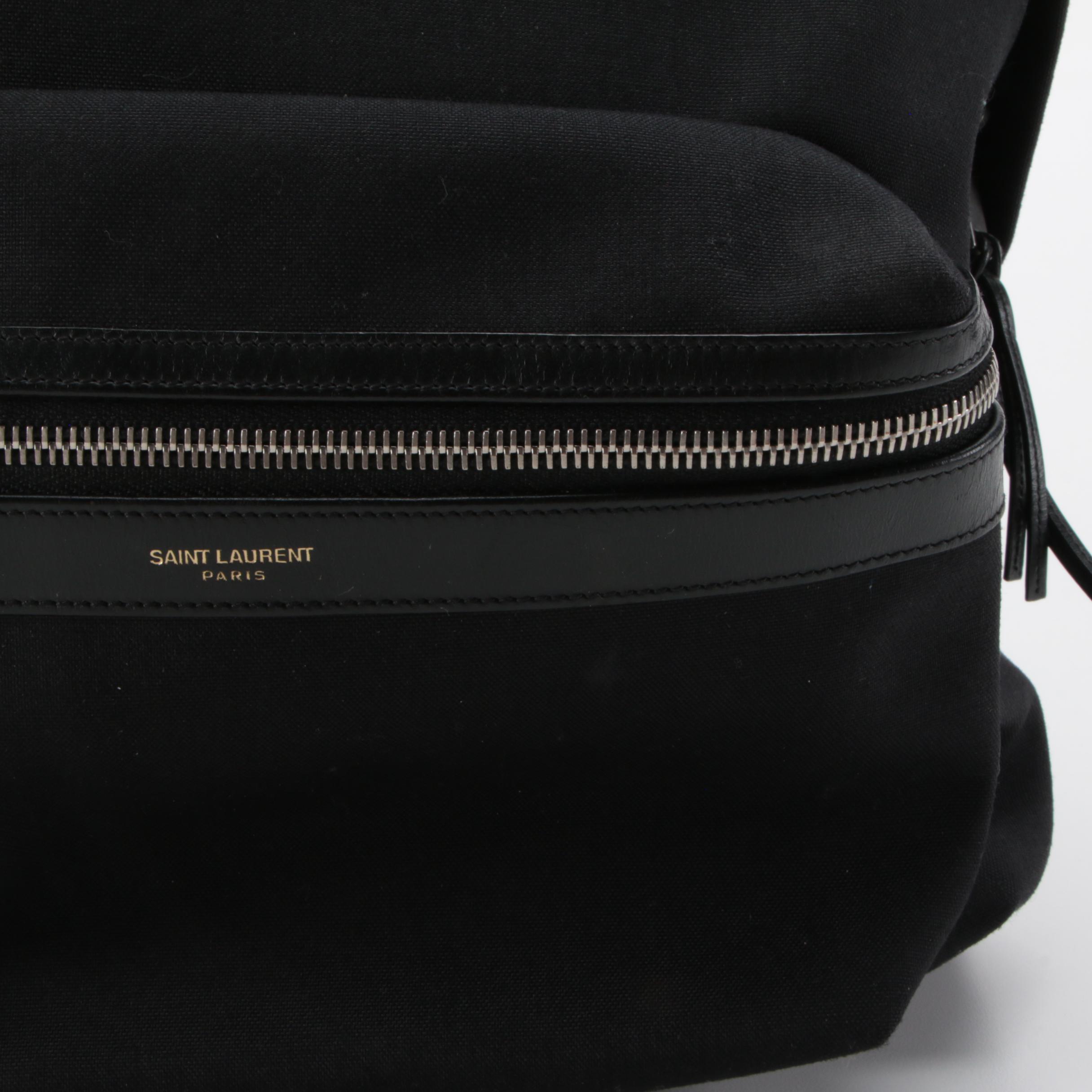 Yves Saint Laurent City Backpack in Black Canvas with Leather Trim