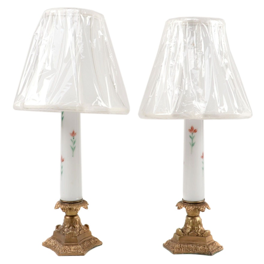 Hand-Painted Glass and Brass Mounted Table Lamps