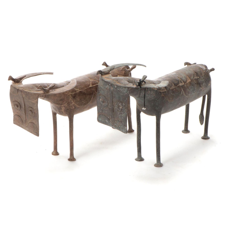 West African Brass Cattle Sculptures