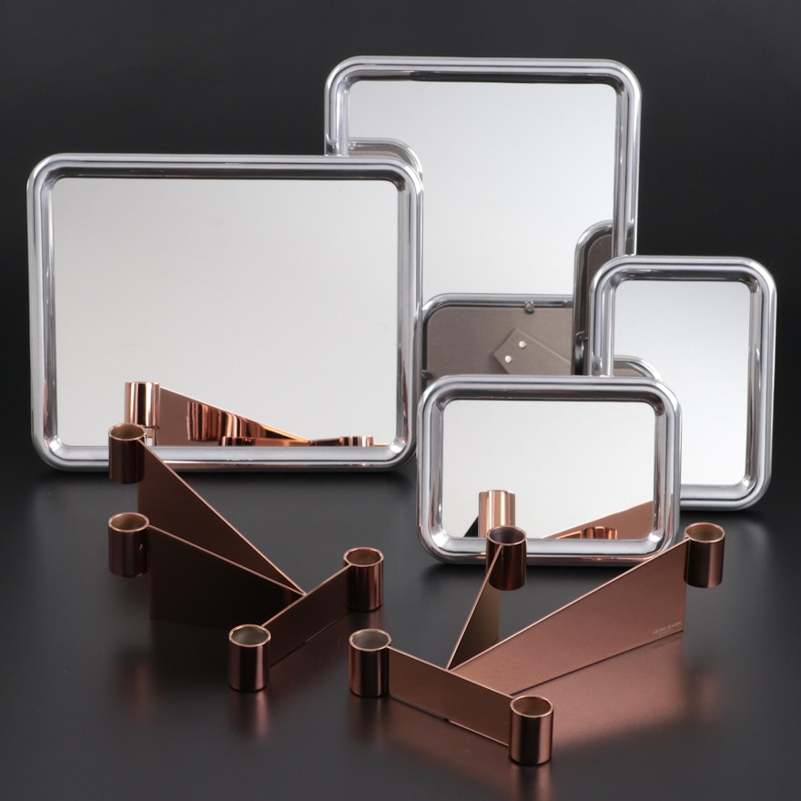 Georg Jensen "Tableau" Tabletop Mirrors with "Urkiola" Candlestick Holders