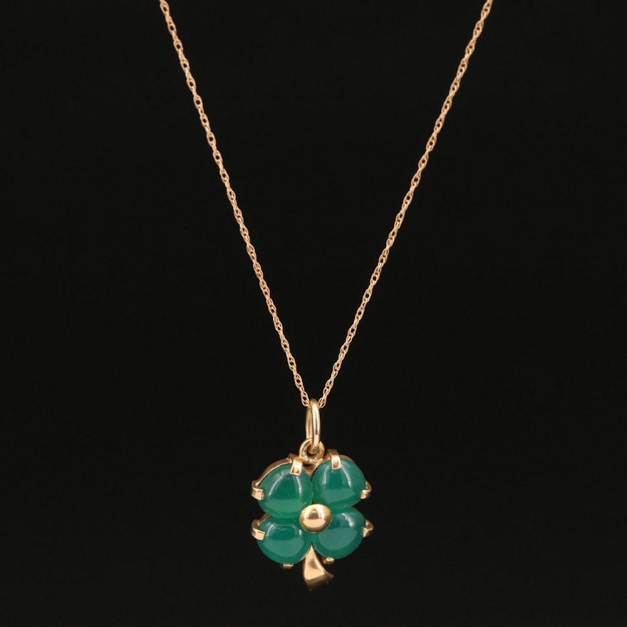 14K Chalcedony Four Leaf Clover Pendant on 10K Singapore Chain Necklace