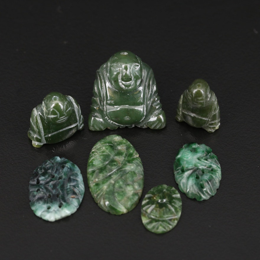 Loose Carved Gemstones Including Jadeite, Nephrite and Connemara Marble