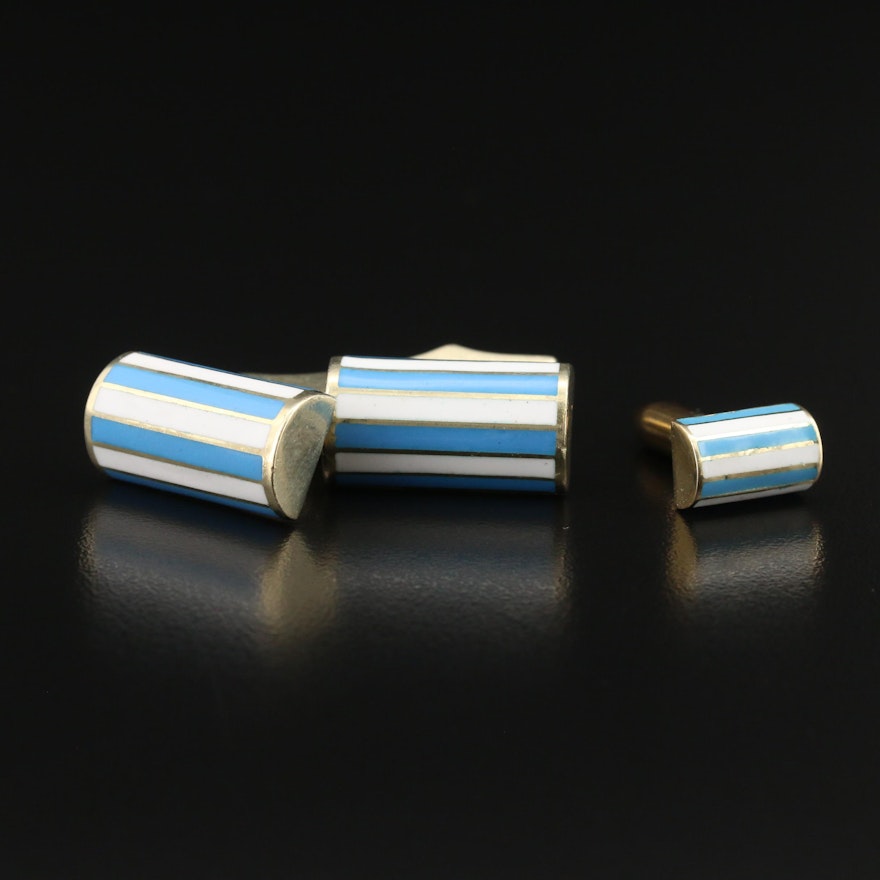 Vintage Cartier Striped Enamel Cufflinks and Tie Tack