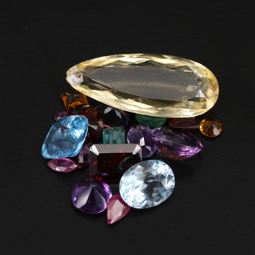 Loose Mixed Gemstones Included Citrine, Ruby and Amethyst