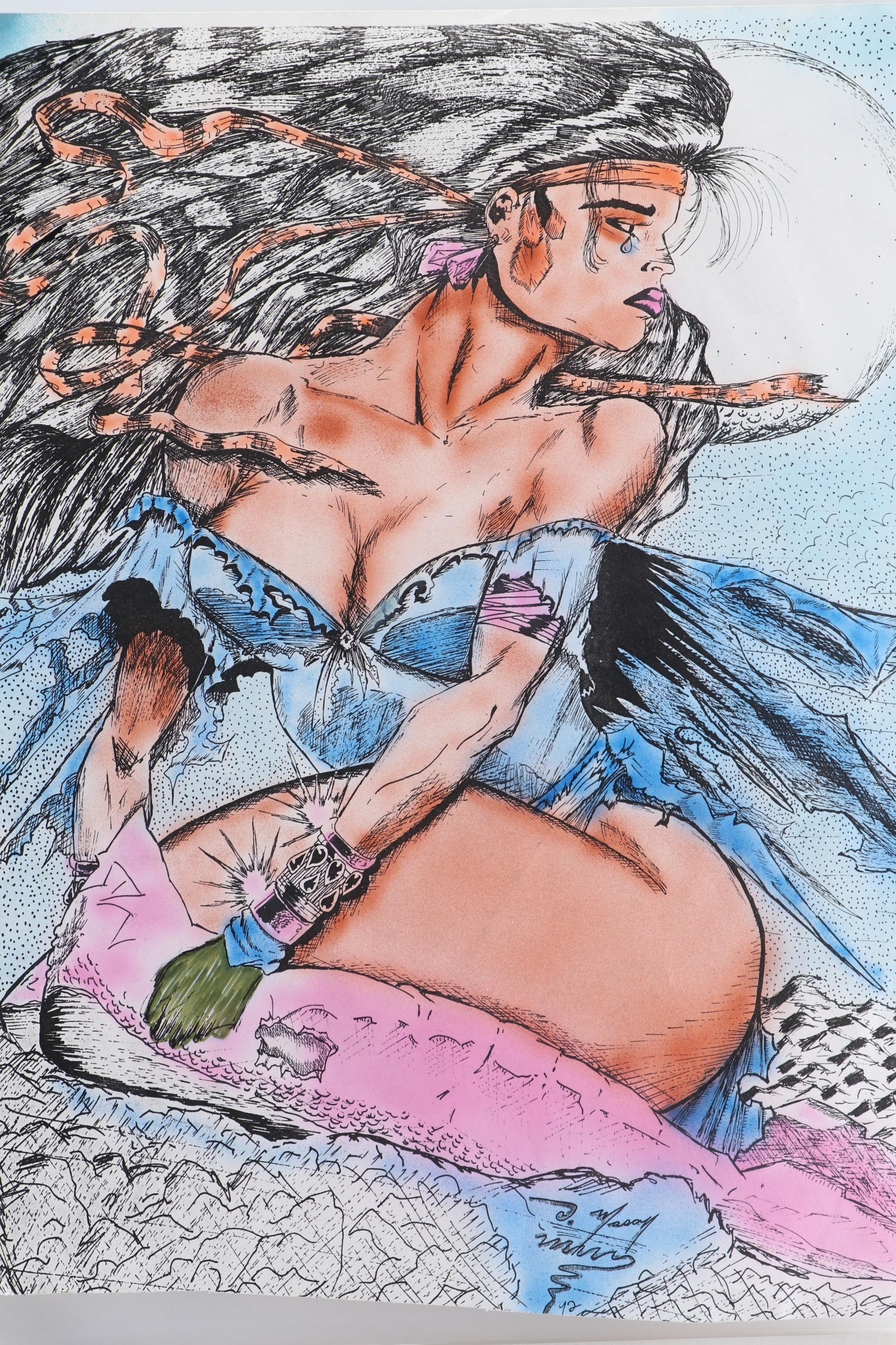 Allen Freemen Limited Edition and Gary Barker Drawings, Sketches, 1990s