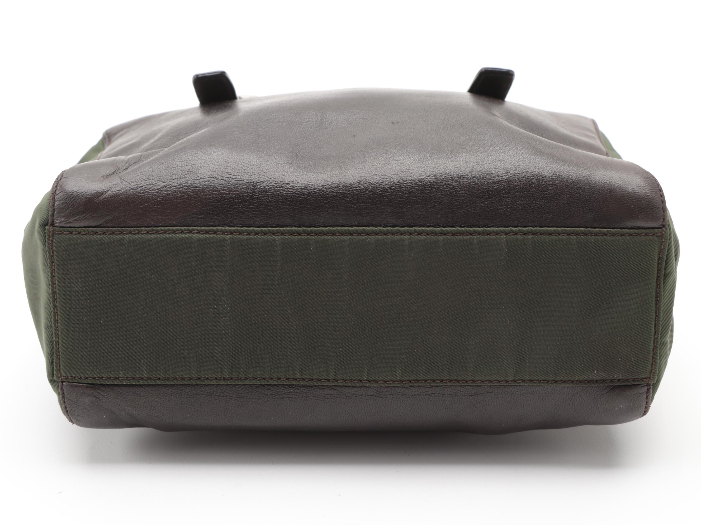 Prada Top Handle Bag in Brown Leather and Green Nylon