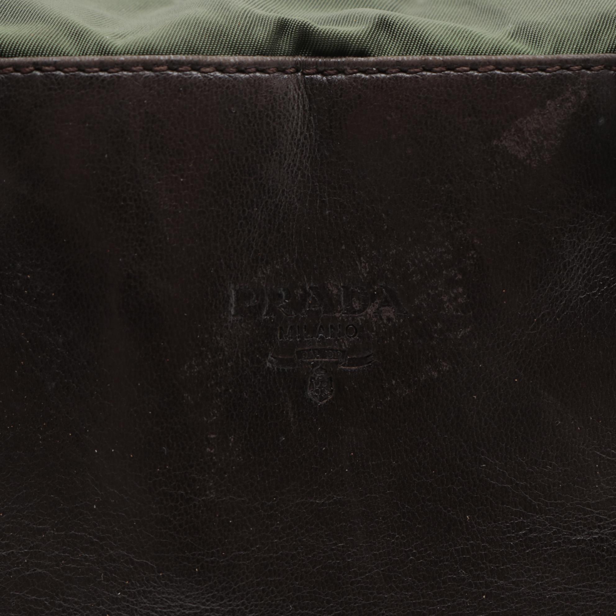Prada Top Handle Bag in Brown Leather and Green Nylon