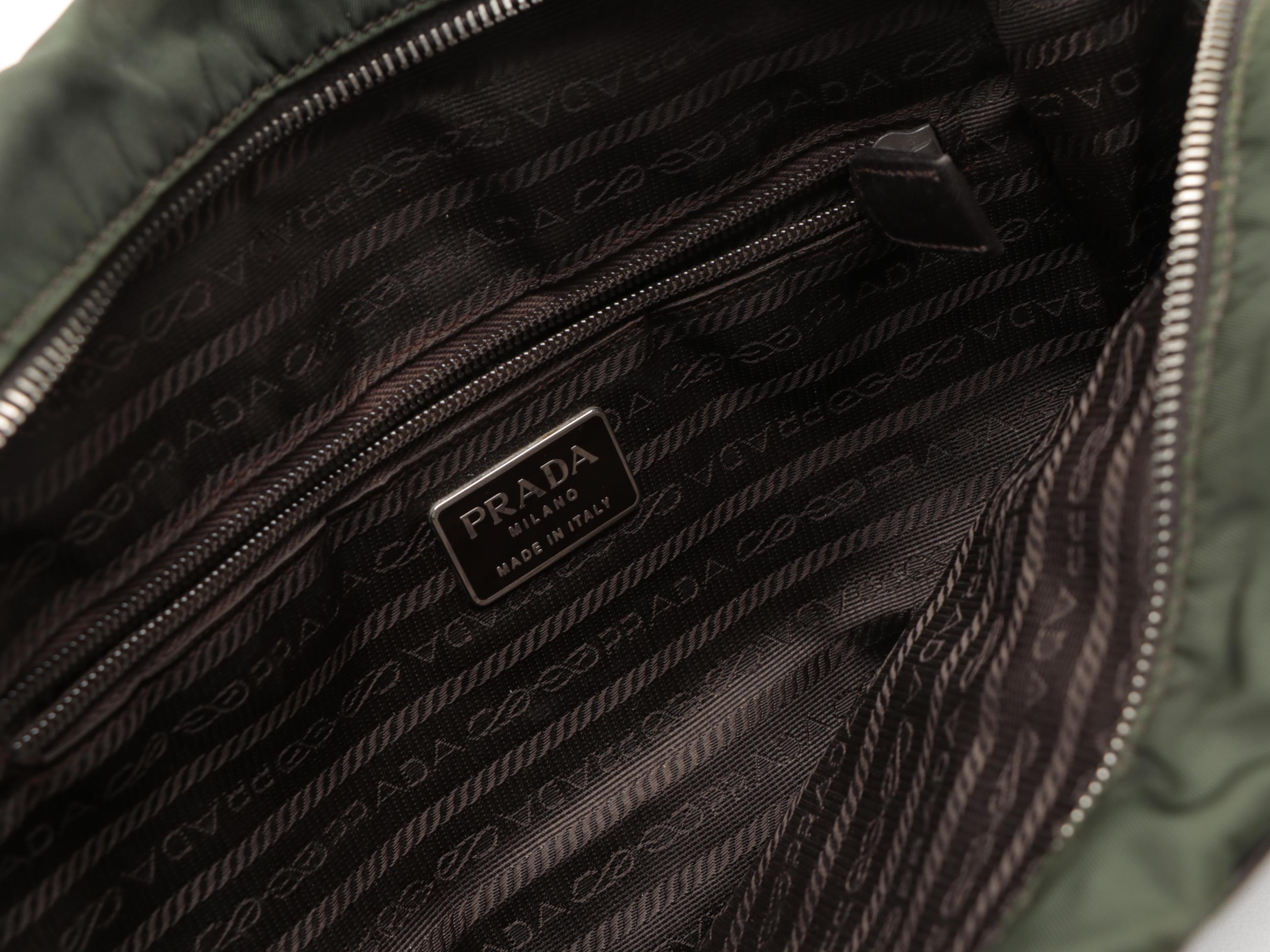 Prada Top Handle Bag in Brown Leather and Green Nylon