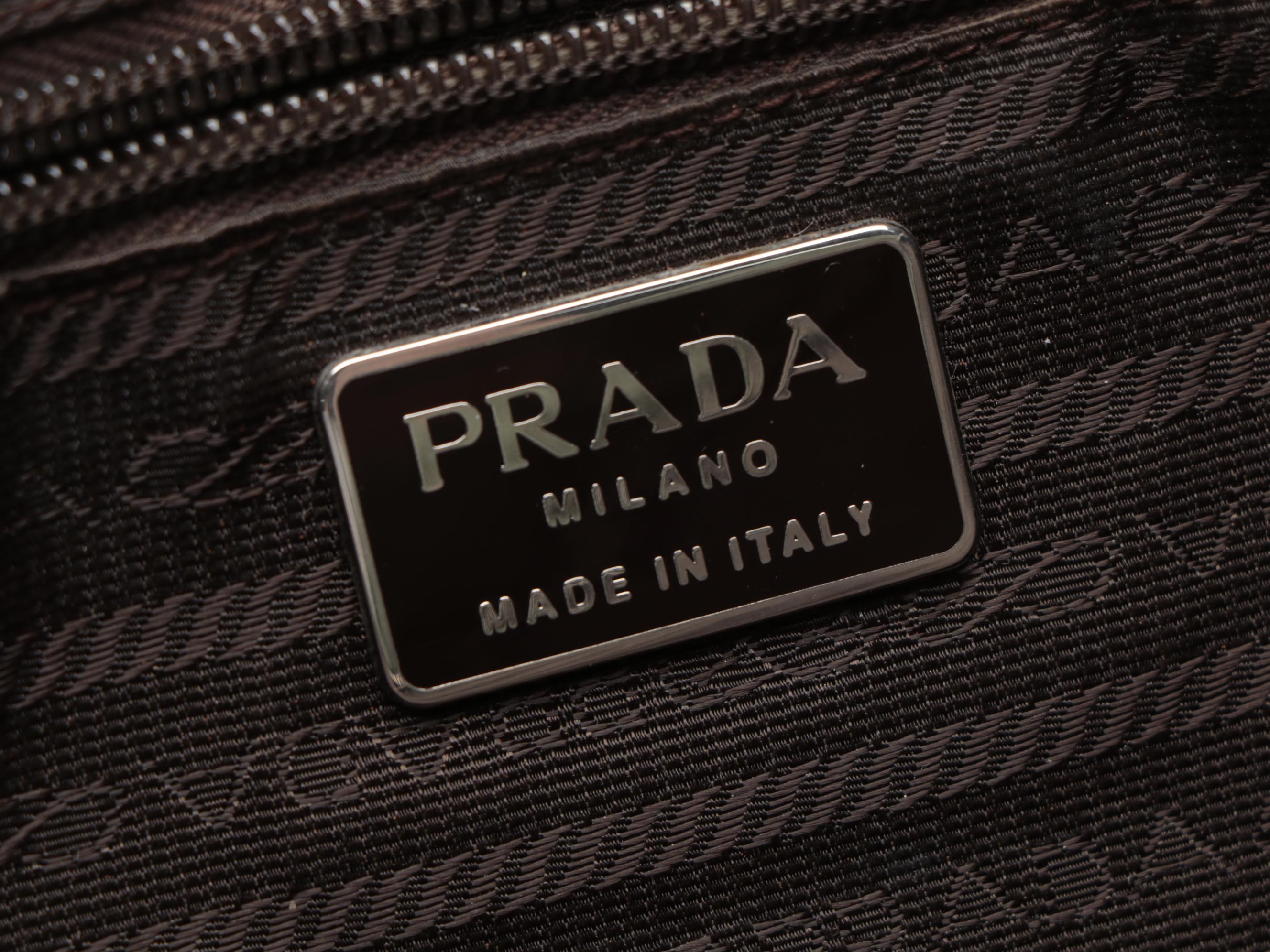 Prada Top Handle Bag in Brown Leather and Green Nylon