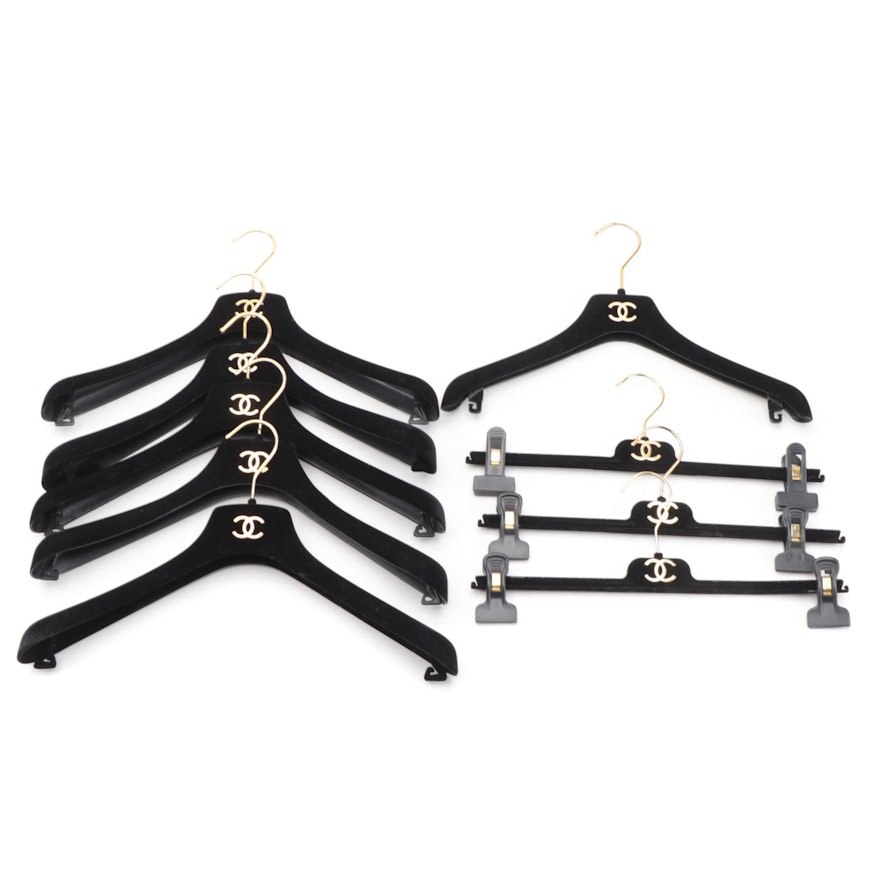 Chanel Black Velvet Flocked Garment Hangers with Gold-Tone Hardware
