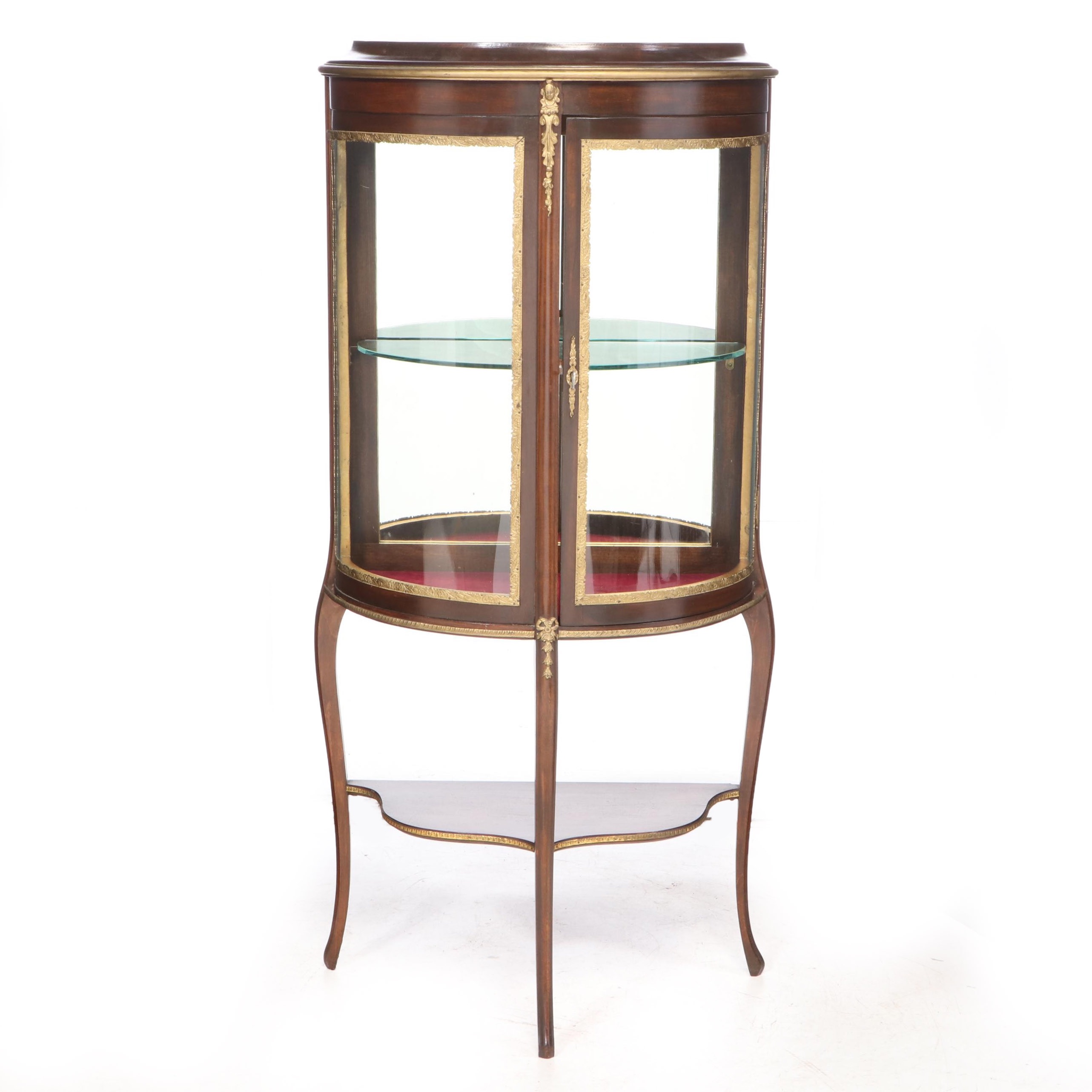 Louis XV Style Gilt Metal-Mounted Walnut Mirror-Back Vitrine