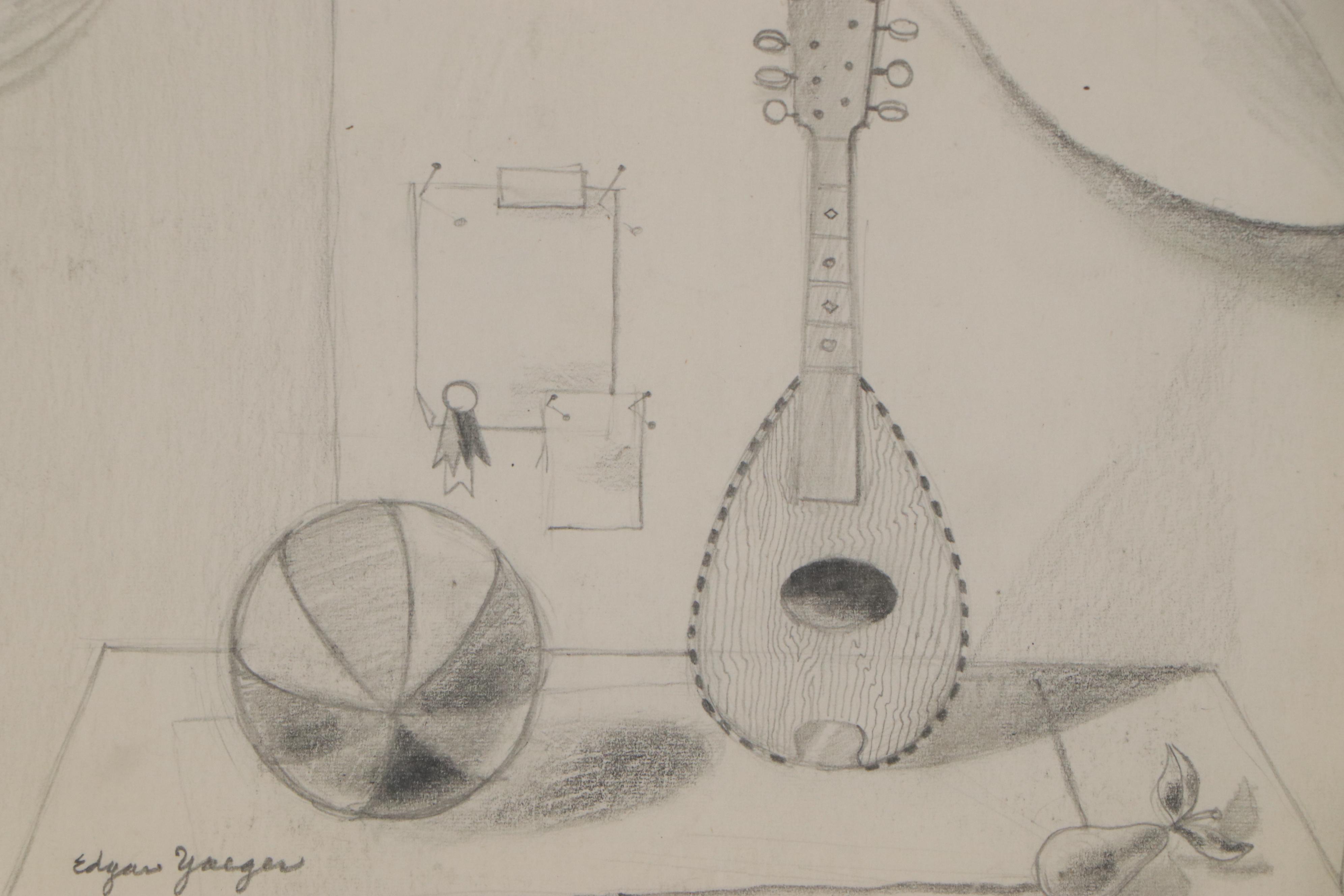 Edgar Yaeger Graphite Drawing of Still Life with Lute