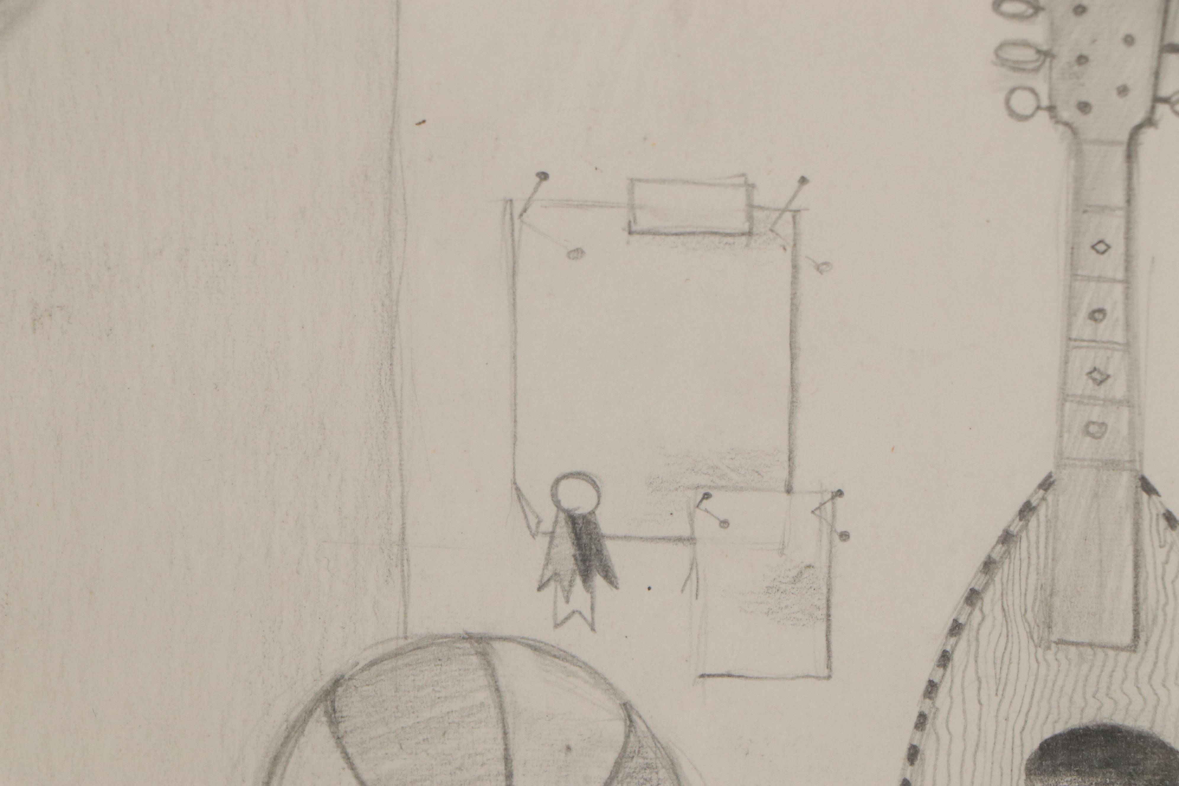 Edgar Yaeger Graphite Drawing of Still Life with Lute