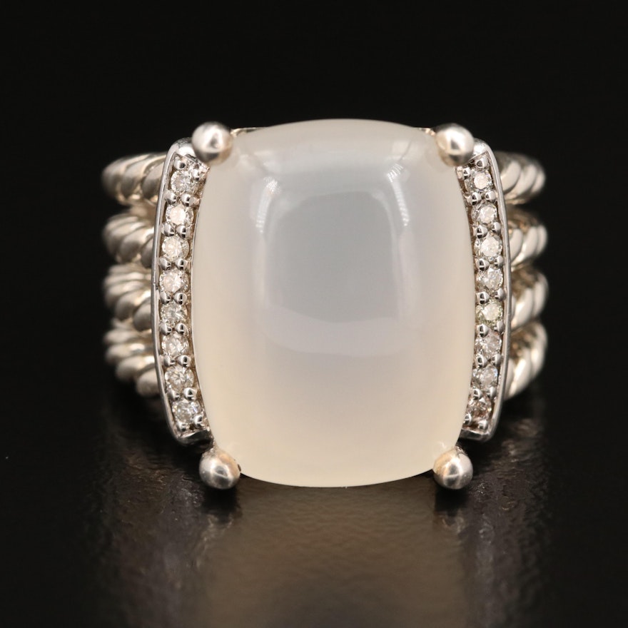 David Yurman "Wheaton" Sterling Moonstone and Diamond Ring