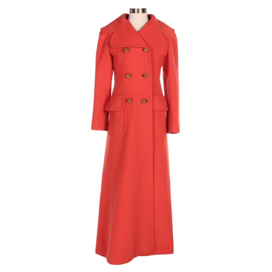 Orange Red Wool Double-Breasted Full-Length Coat