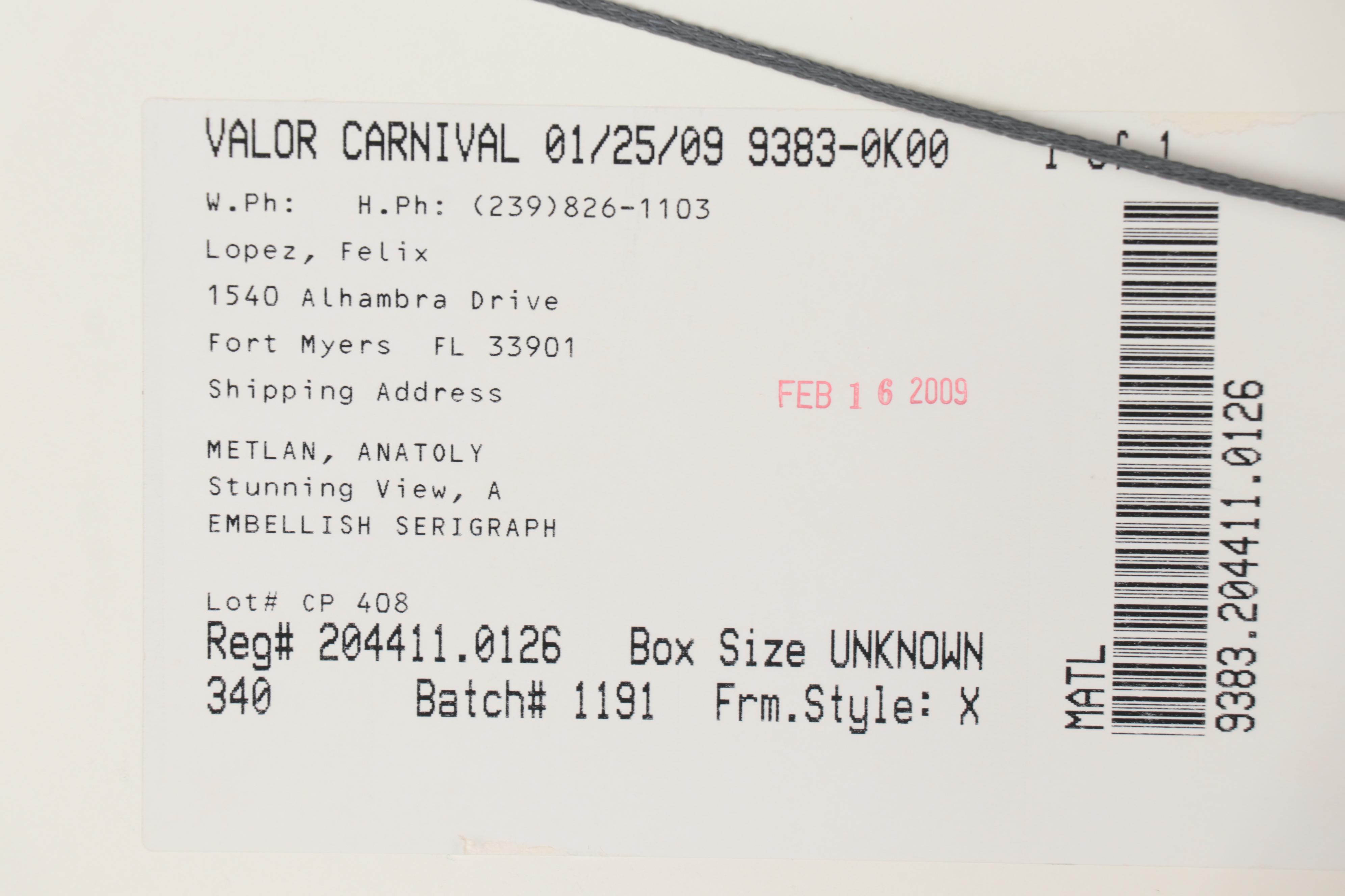 Anatoly Metlan Embellished Serigraph "A Stunning View"