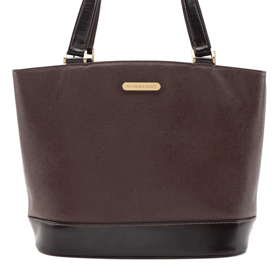 Burberry Dark Brown Textured/Smooth Leather Shoulder Bag
