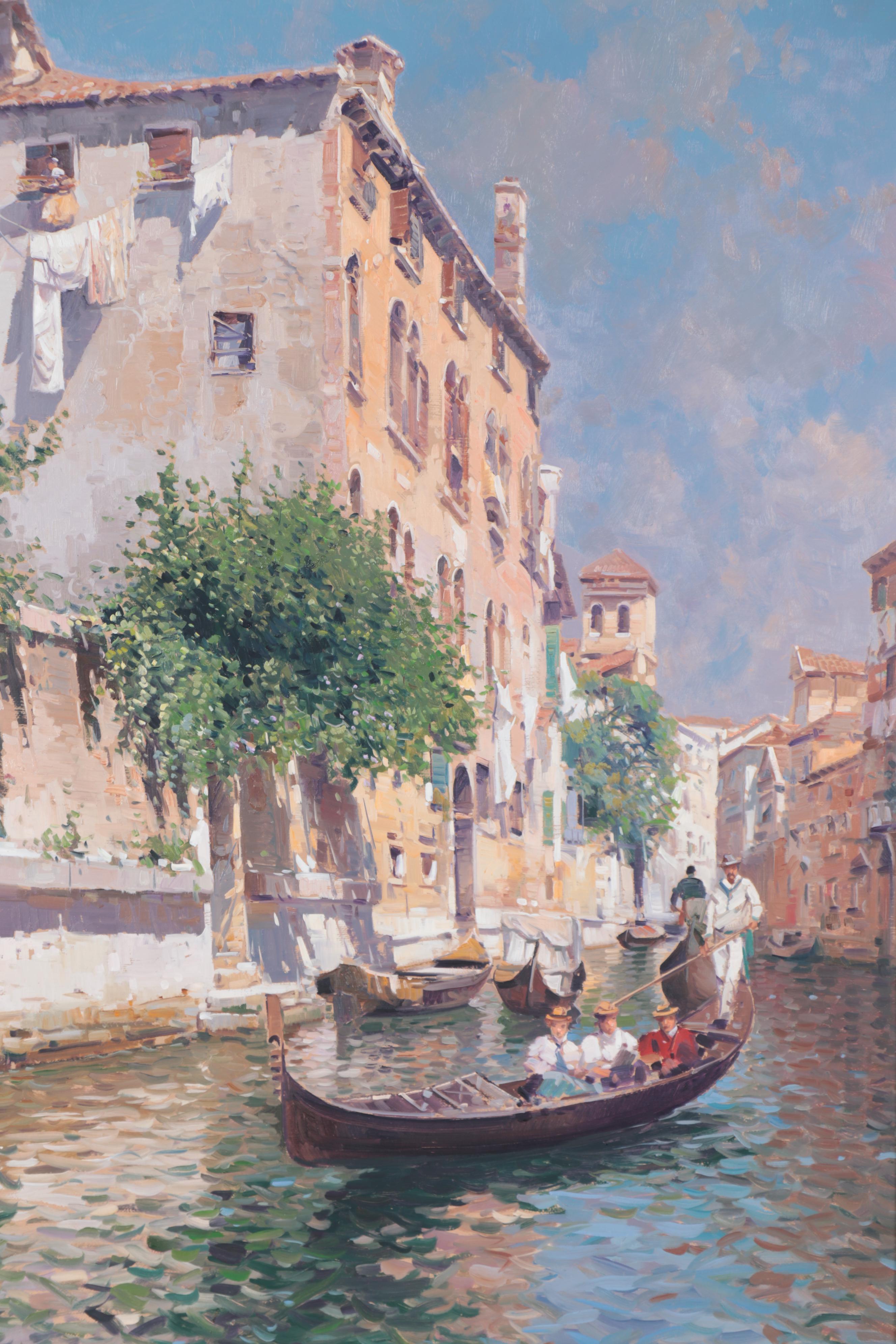 Armando Romano Venetian Canal Scene Oil Painting
