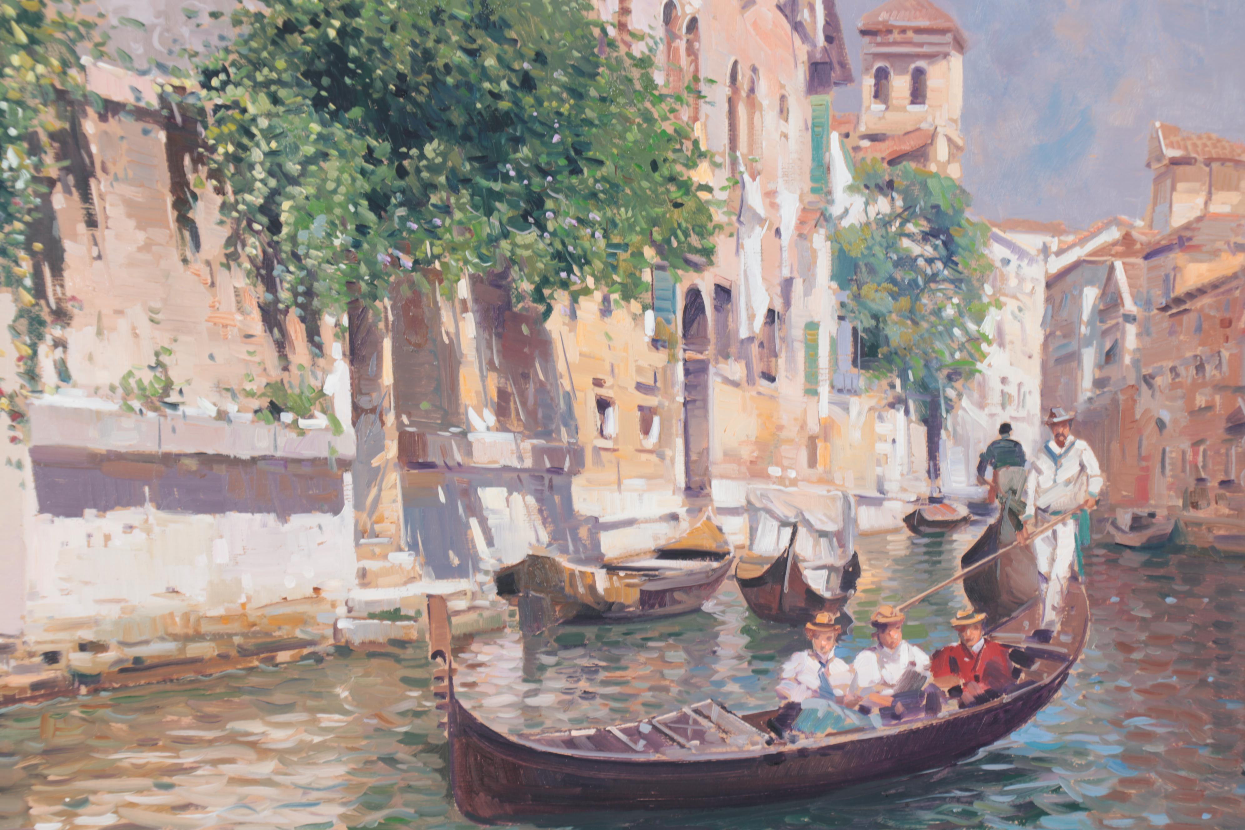 Armando Romano Venetian Canal Scene Oil Painting