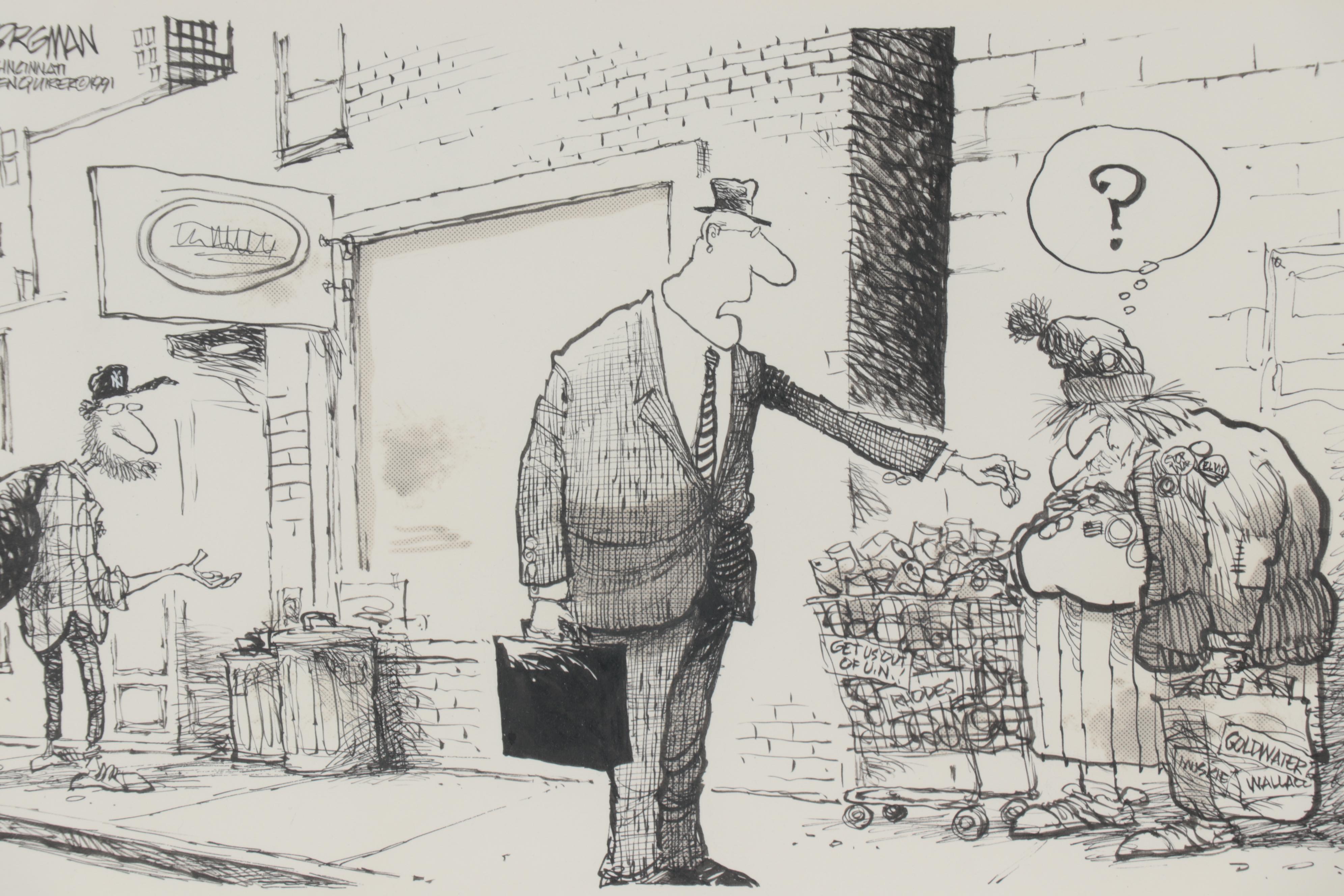 Jim Borgman Ink Drawing for "The Cincinnati Enquirer," 1991