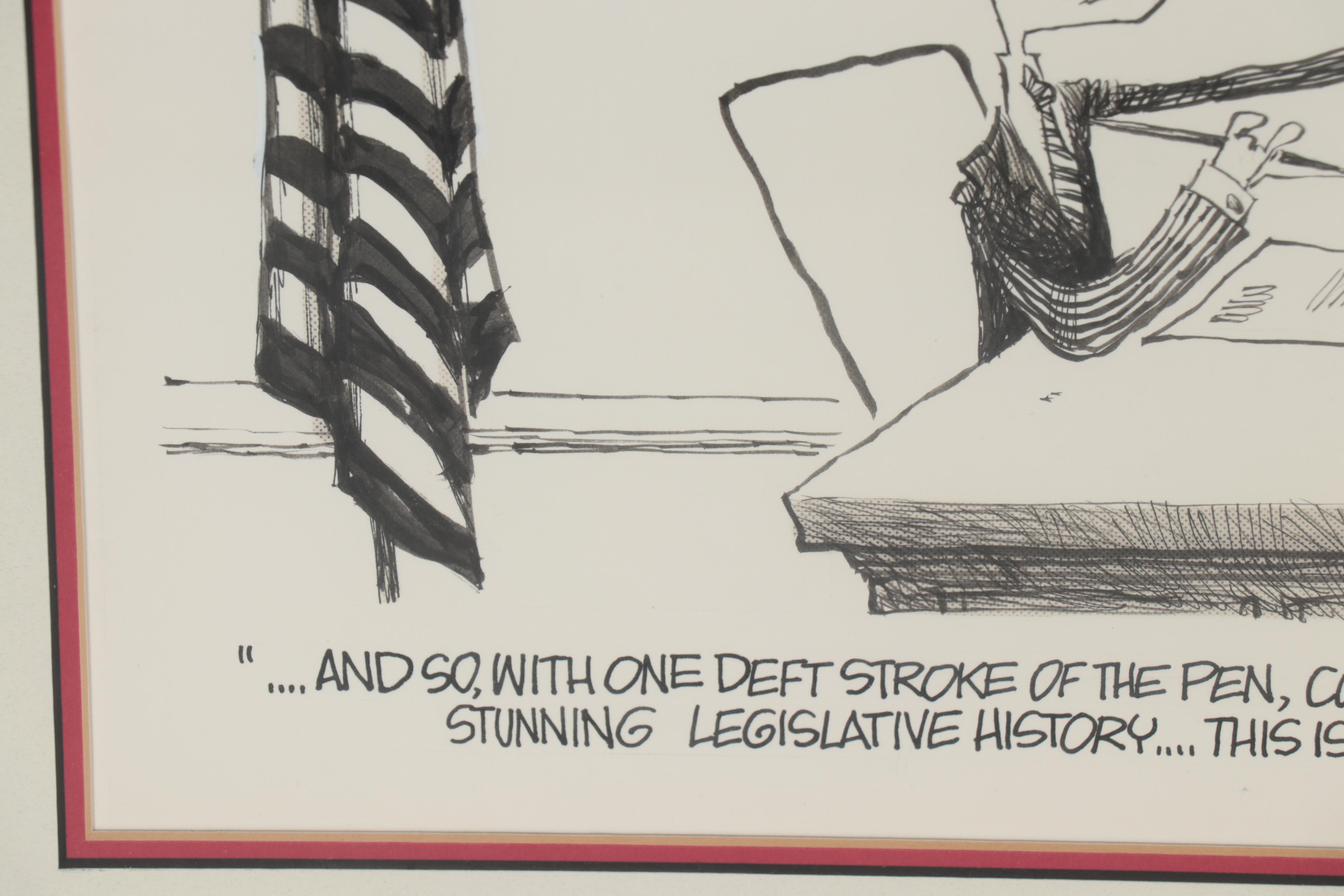 Jim Borgman Cartoon Ink Drawing of Charlie Luken, 1991