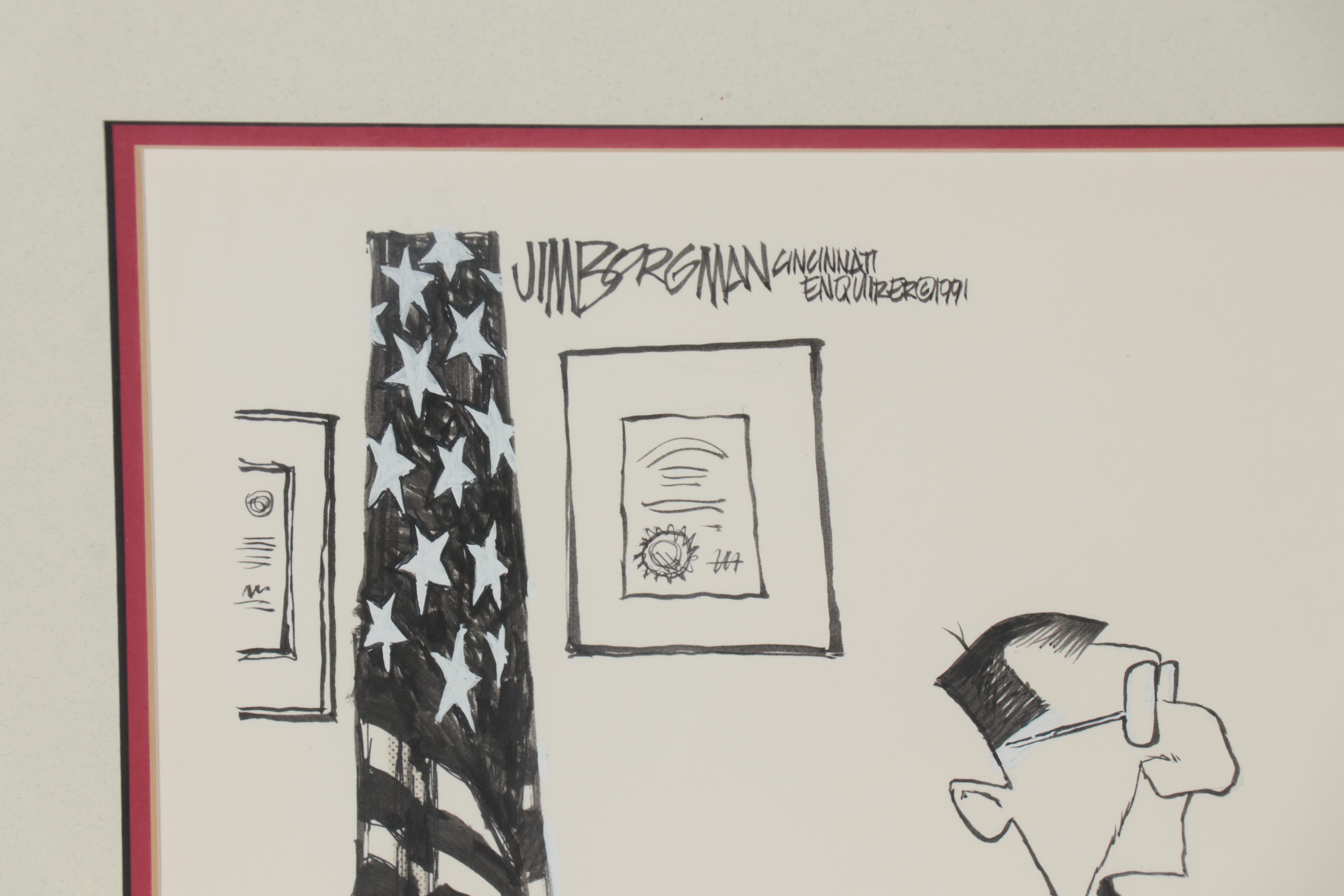 Jim Borgman Cartoon Ink Drawing of Charlie Luken, 1991