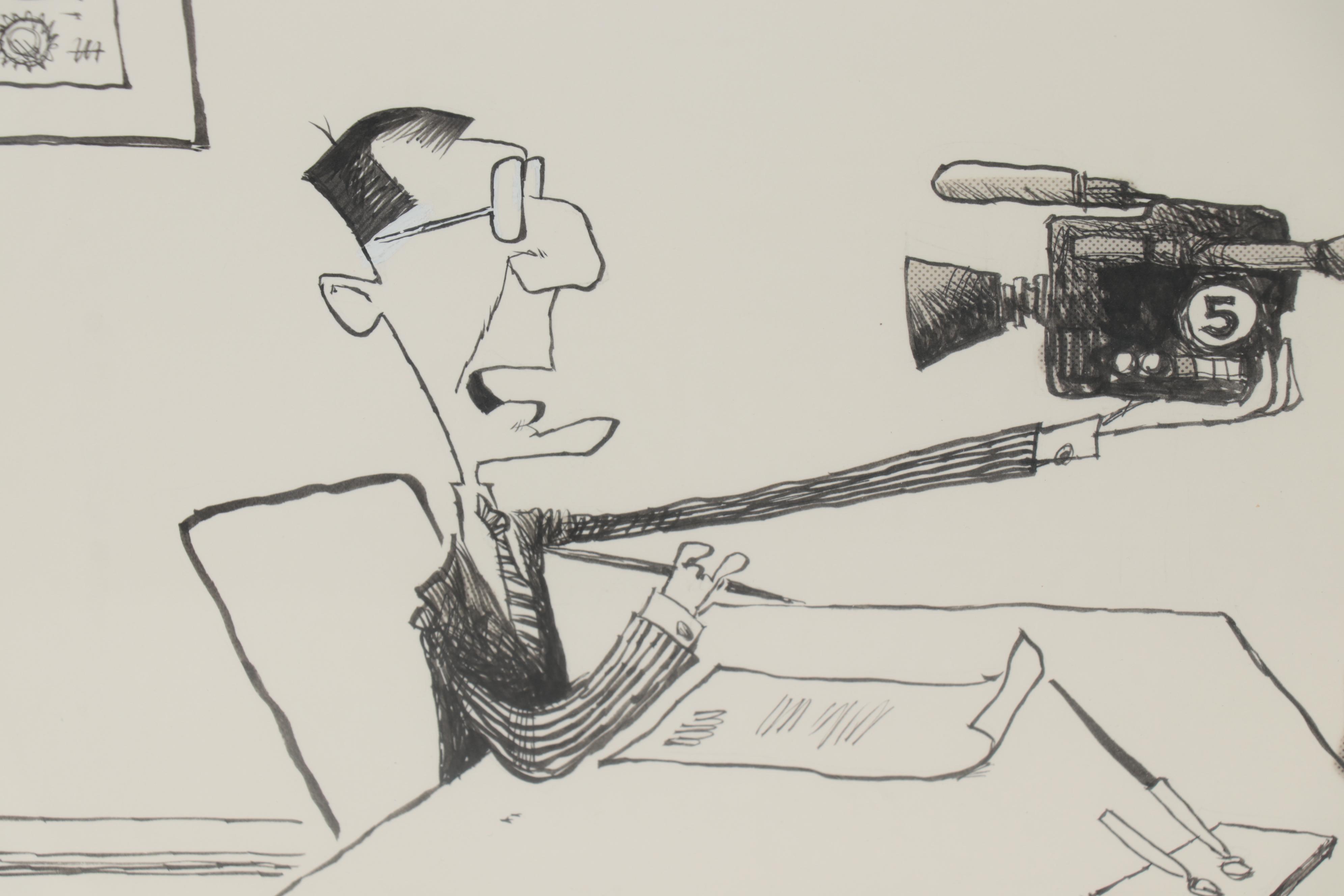 Jim Borgman Cartoon Ink Drawing of Charlie Luken, 1991