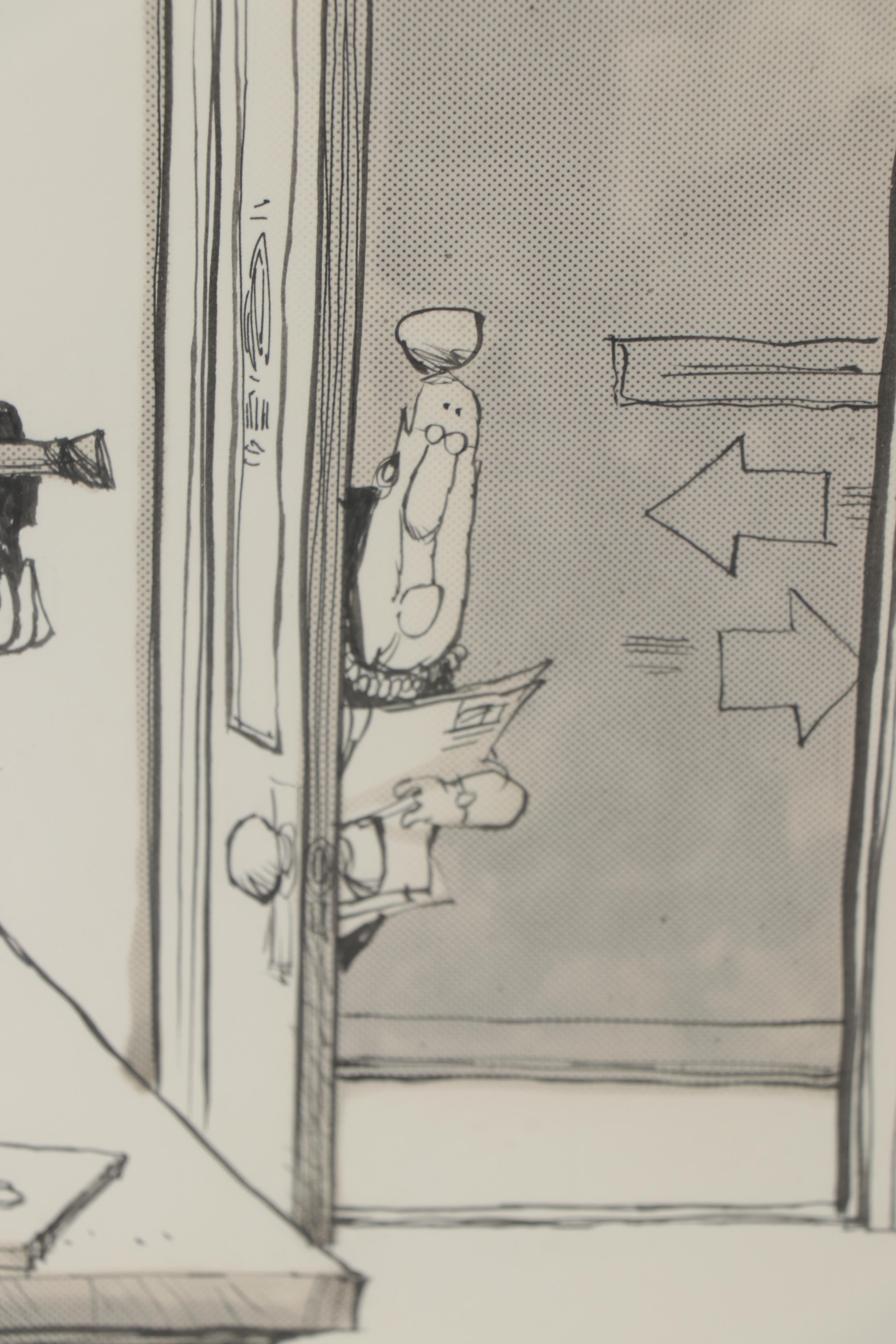 Jim Borgman Cartoon Ink Drawing of Charlie Luken, 1991