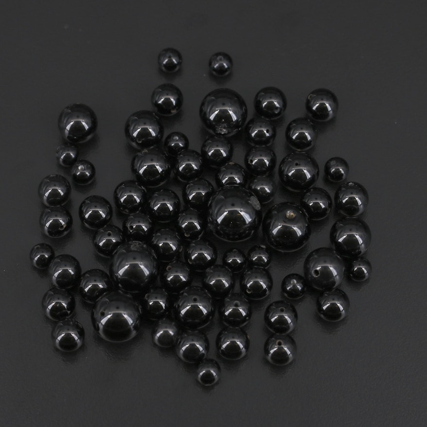 Loose Round Bead Black Onyx and Glass