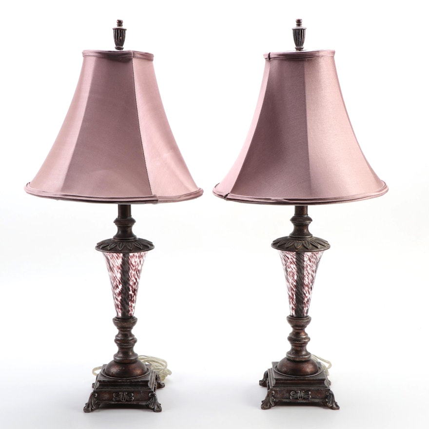 Pair of Glass and Composite Table Lamps