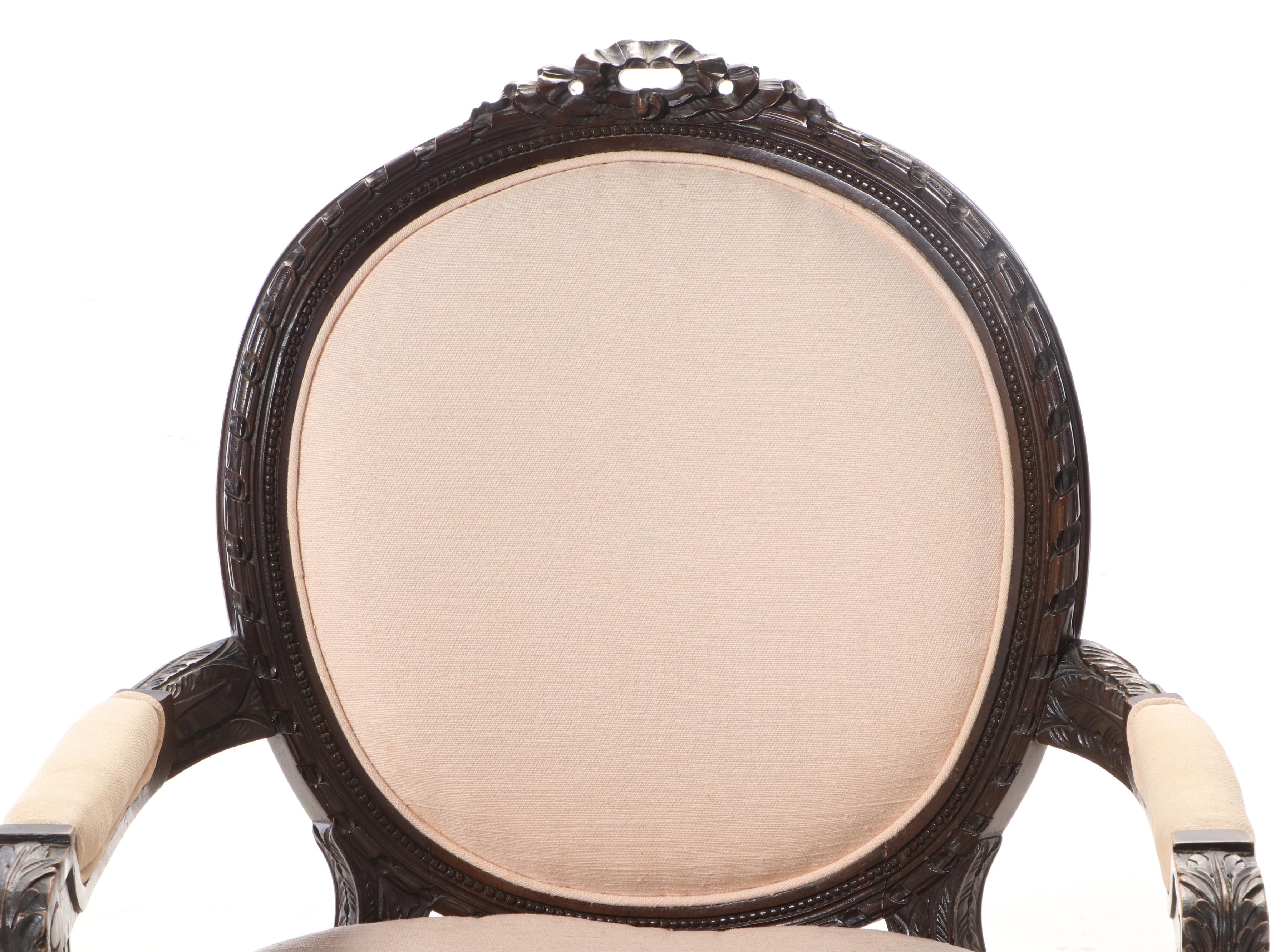 Pair of Lenoir Chair Co. Louis XVI Style Walnut Stained Fauteuils