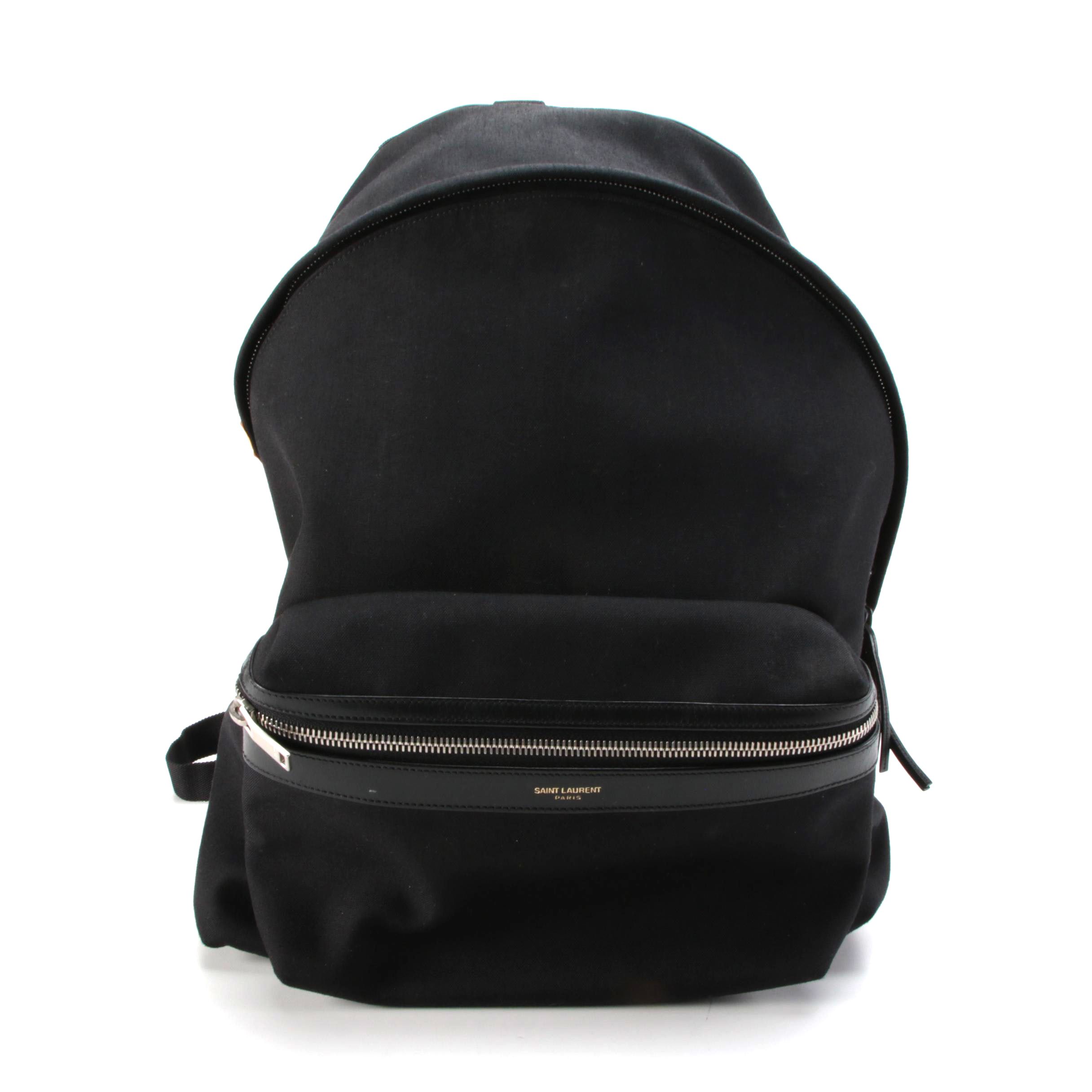 Yves Saint Laurent City Backpack in Black Canvas with Leather Trim