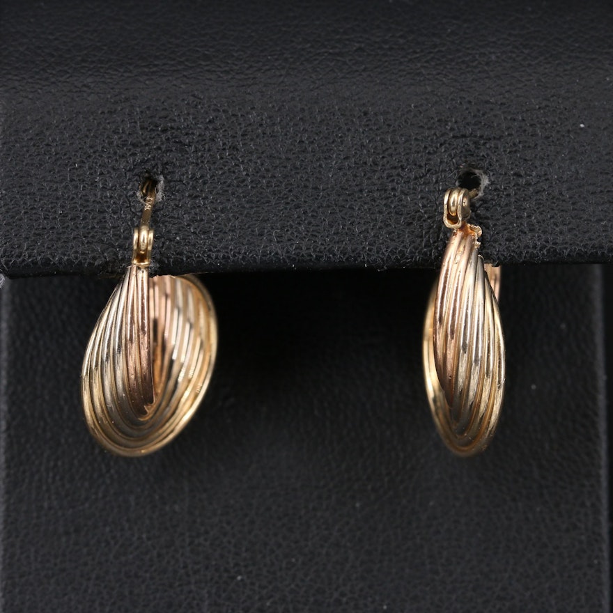 14K Tri-Color Gold Twisted Hoop Earrings