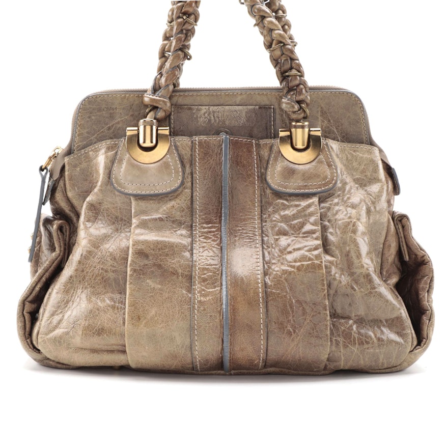 Chloé Heloise Large Satchel in Khaki Green Calfskin Leather